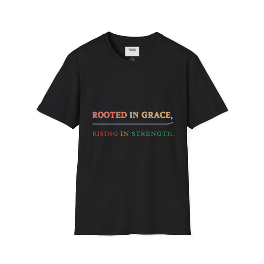 Rooted in Grace Rising in Strength Shirt | Faith Inspired Christian T-Shirt | Minimal Inspirational Quote Gift