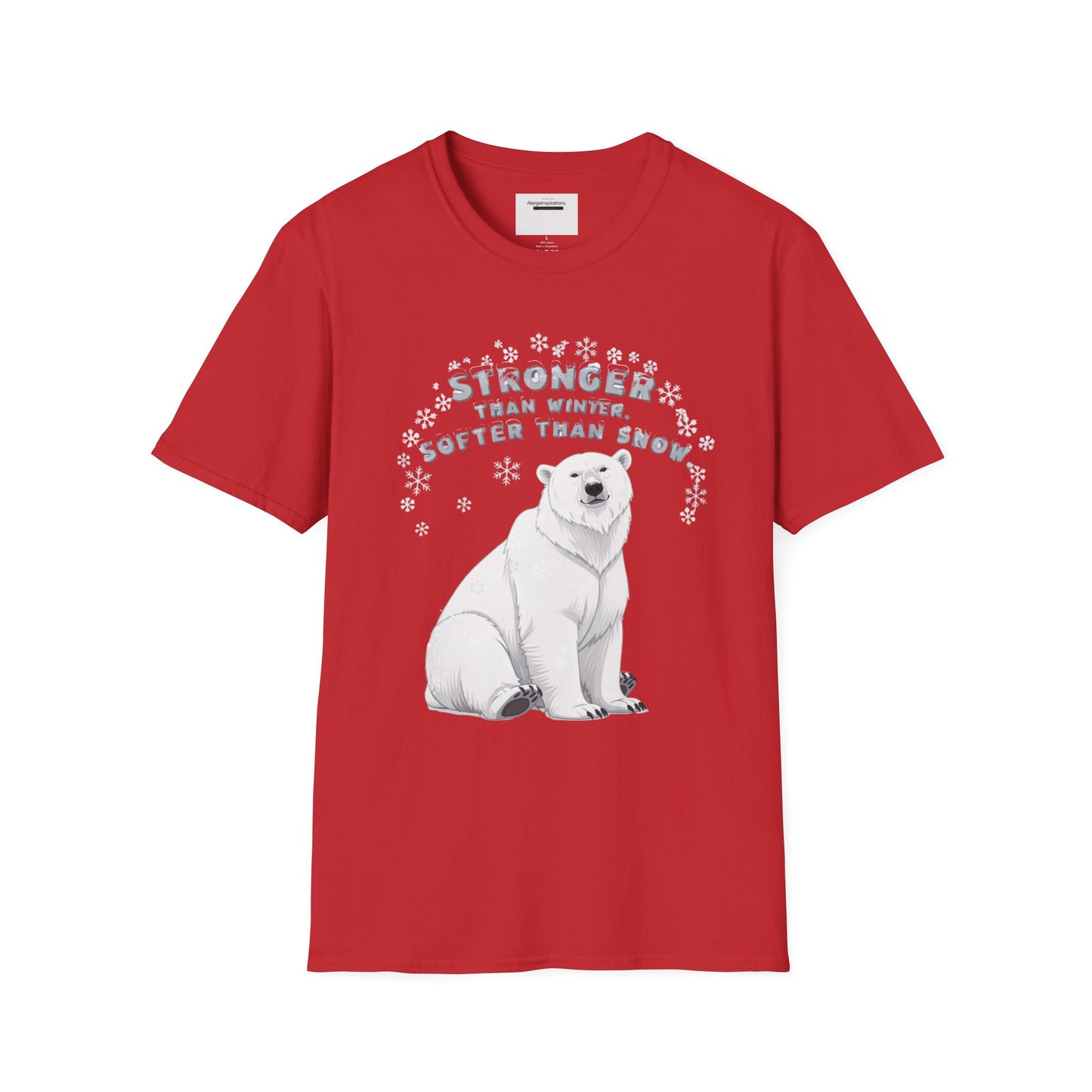 Stronger Than Winter Softer Than Snow Shirt | Polar Bear Snowflake Harmony Tee | Gentle Strength Xmas Shirt | Arctic Animal Winter Quote