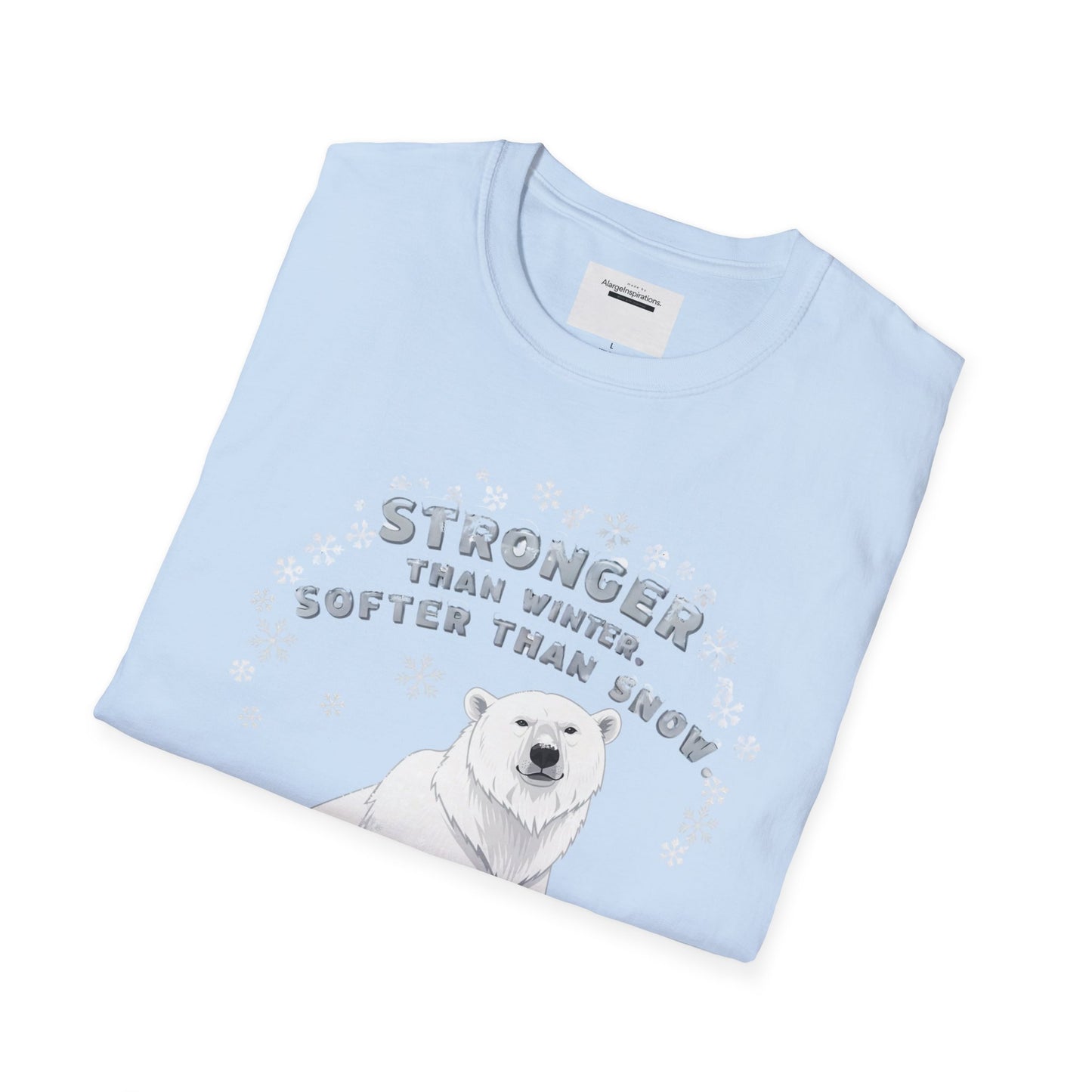 Stronger Than Winter Softer Than Snow Shirt | Polar Bear Snowflake Harmony Tee | Gentle Strength Xmas Shirt | Arctic Animal Winter Quote