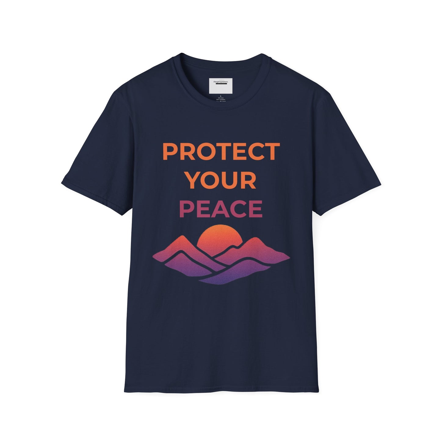 Mindfulness & Nature-Unisex Softstyle T-Shirt ,Protect Your Peace Mountain Sunset Tee, Self-Care Gift, Gift for Nature Lovers, Meditation,