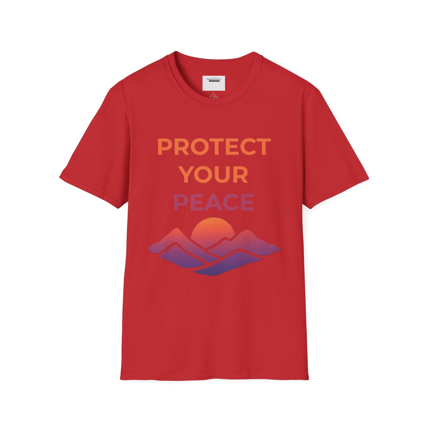 Mindfulness & Nature-Unisex Softstyle T-Shirt ,Protect Your Peace Mountain Sunset Tee, Self-Care Gift, Gift for Nature Lovers, Meditation,