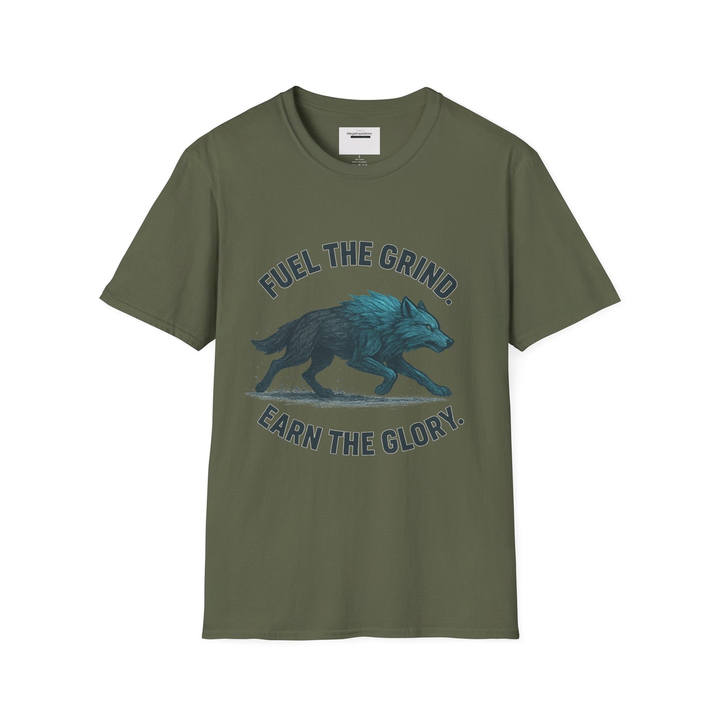 Fuel the Grind Earn the Glory Wolf Design | Wolf Art | Gym Apparel | Grind Mindset Shirt | Alpha Wolf Illustration | Training & Fitness Gift