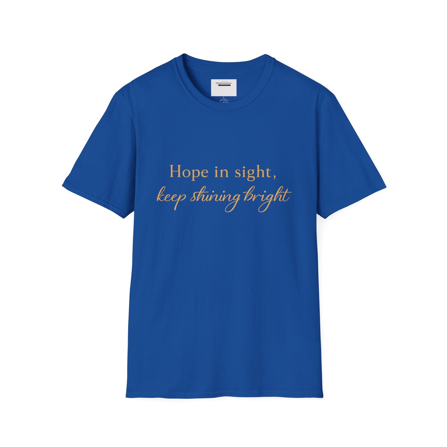 Hope in Sight Keep Shining Bright T-Shirt | Inspirational Faith Quote Shirt | Minimal Gold Typography Tee | Inspirational Script Tee