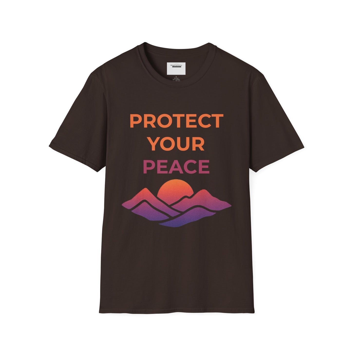 Mindfulness & Nature-Unisex Softstyle T-Shirt ,Protect Your Peace Mountain Sunset Tee, Self-Care Gift, Gift for Nature Lovers, Meditation,