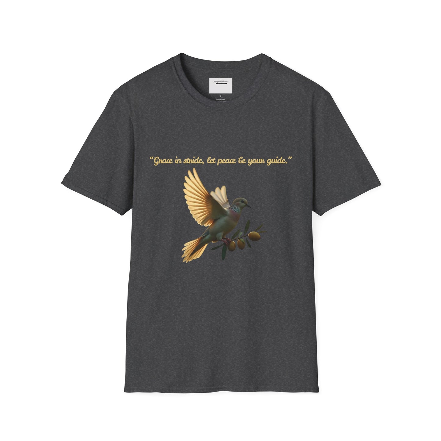 Grace in Stride, Peace as Your Guide Graphic T-Shirt, Unisex T, Mindfulness Shirt, Minimalist Gift for Dove Lovers, Positive Quotes T-Shirt