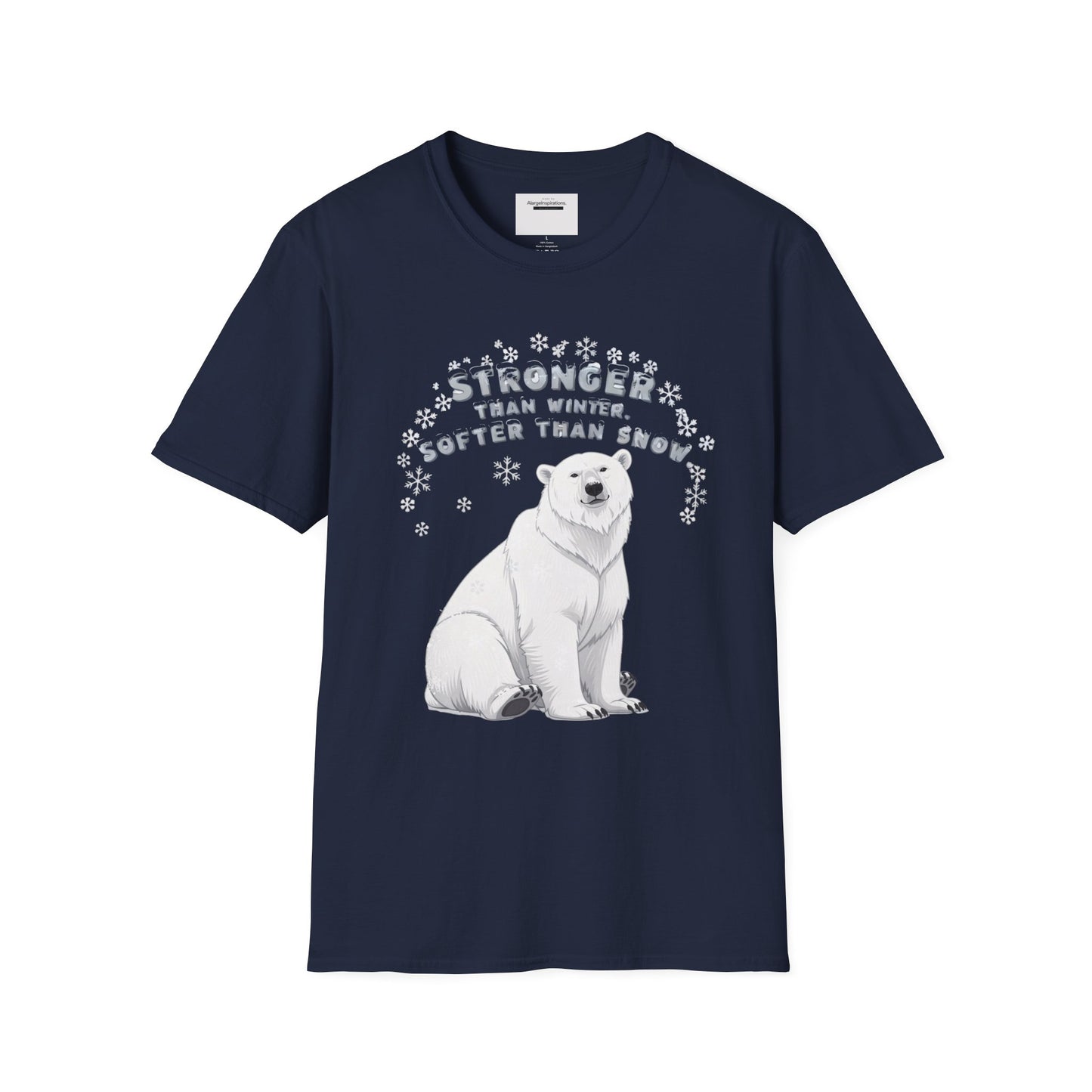 Stronger Than Winter Softer Than Snow Shirt | Polar Bear Snowflake Harmony Tee | Gentle Strength Xmas Shirt | Arctic Animal Winter Quote