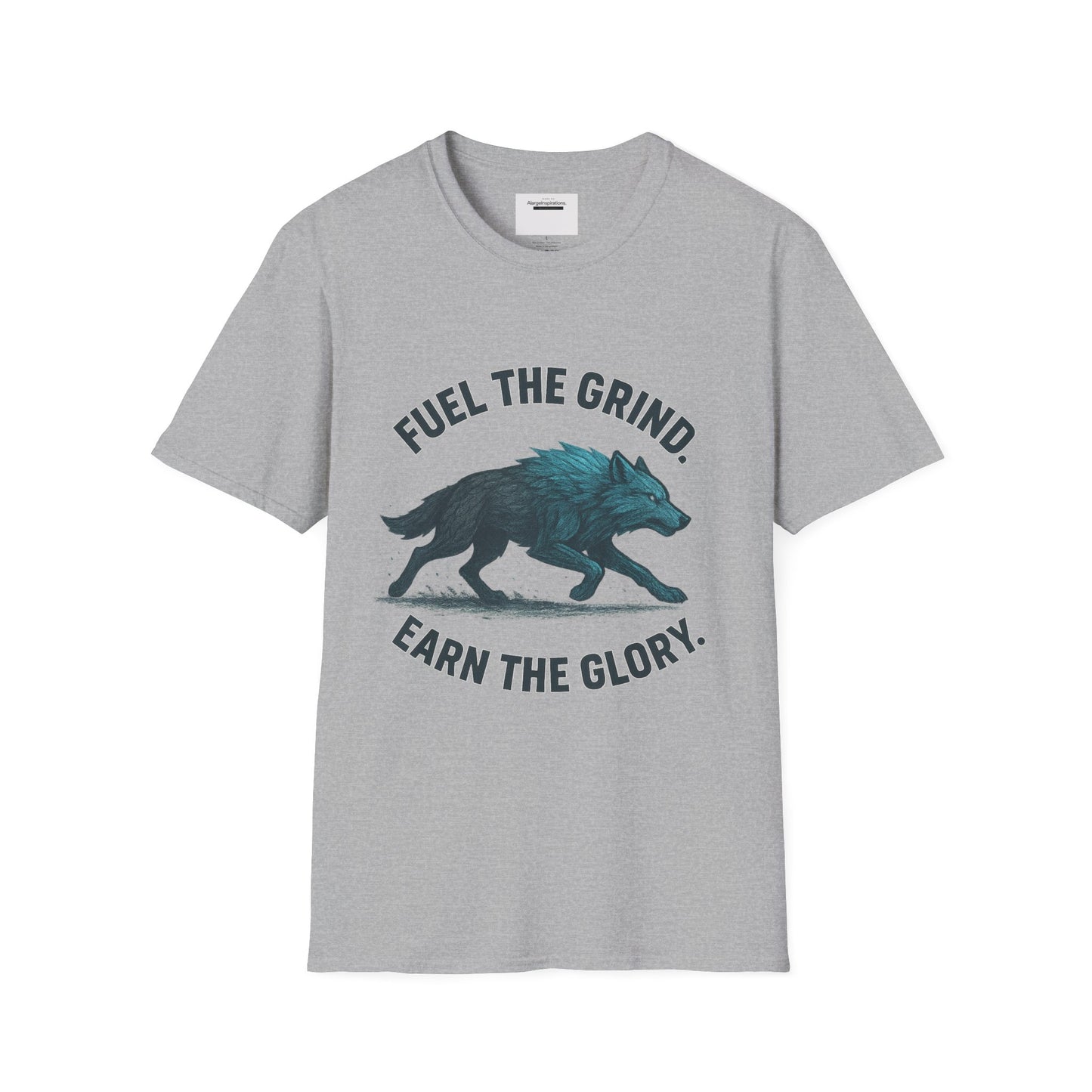 Fuel the Grind Earn the Glory Wolf Design | Wolf Art | Gym Apparel | Grind Mindset Shirt | Alpha Wolf Illustration | Training & Fitness Gift