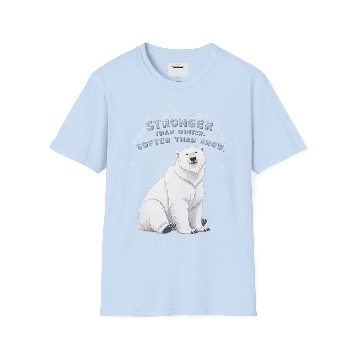 Stronger Than Winter Softer Than Snow Shirt | Polar Bear Snowflake Harmony Tee | Gentle Strength Xmas Shirt | Arctic Animal Winter Quote