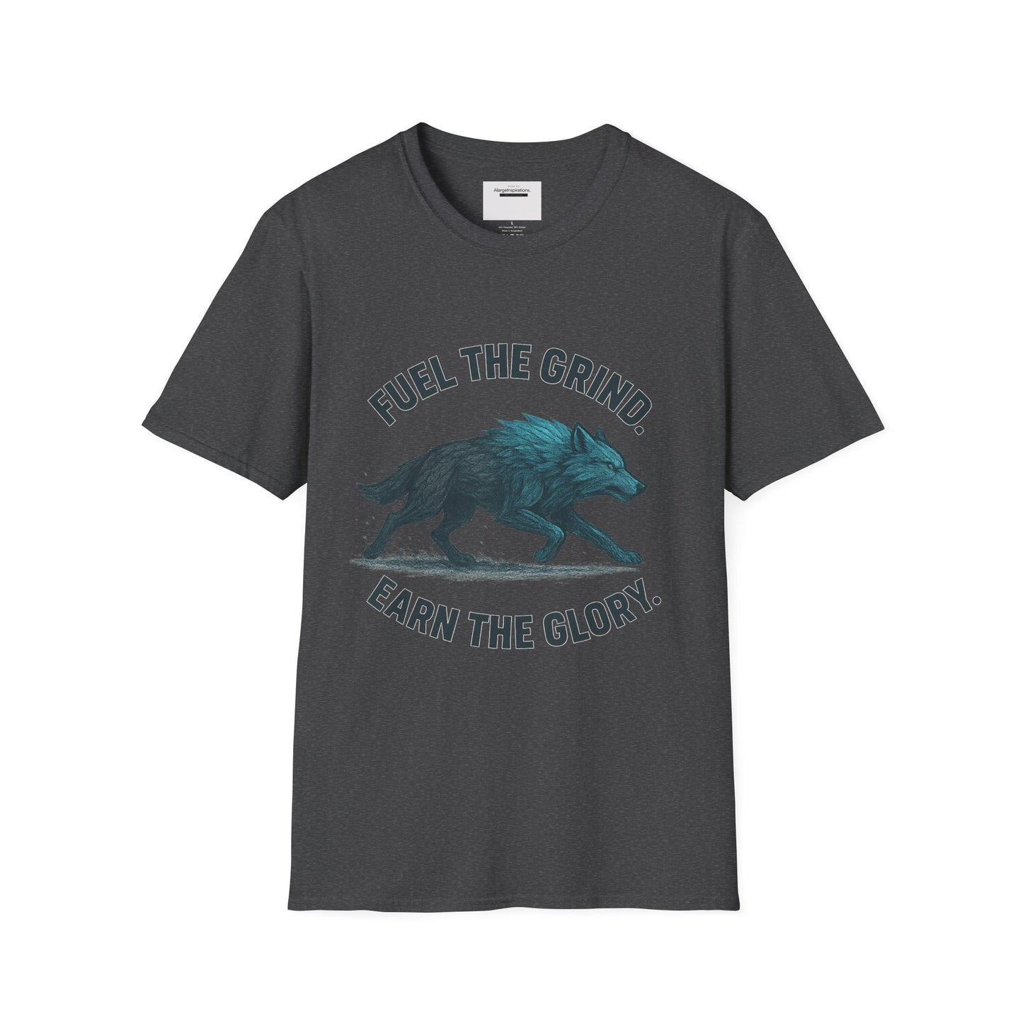 Fuel the Grind Earn the Glory Wolf Design | Wolf Art | Gym Apparel | Grind Mindset Shirt | Alpha Wolf Illustration | Training & Fitness Gift