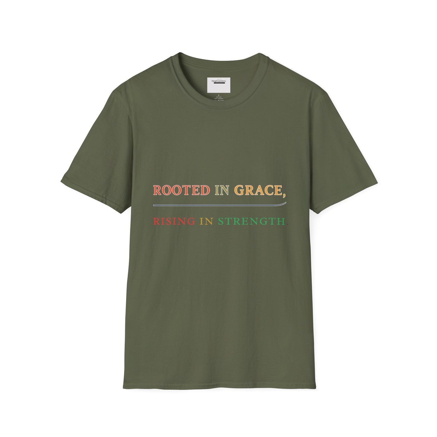 Rooted in Grace Rising in Strength Shirt | Faith Inspired Christian T-Shirt | Minimal Inspirational Quote Gift