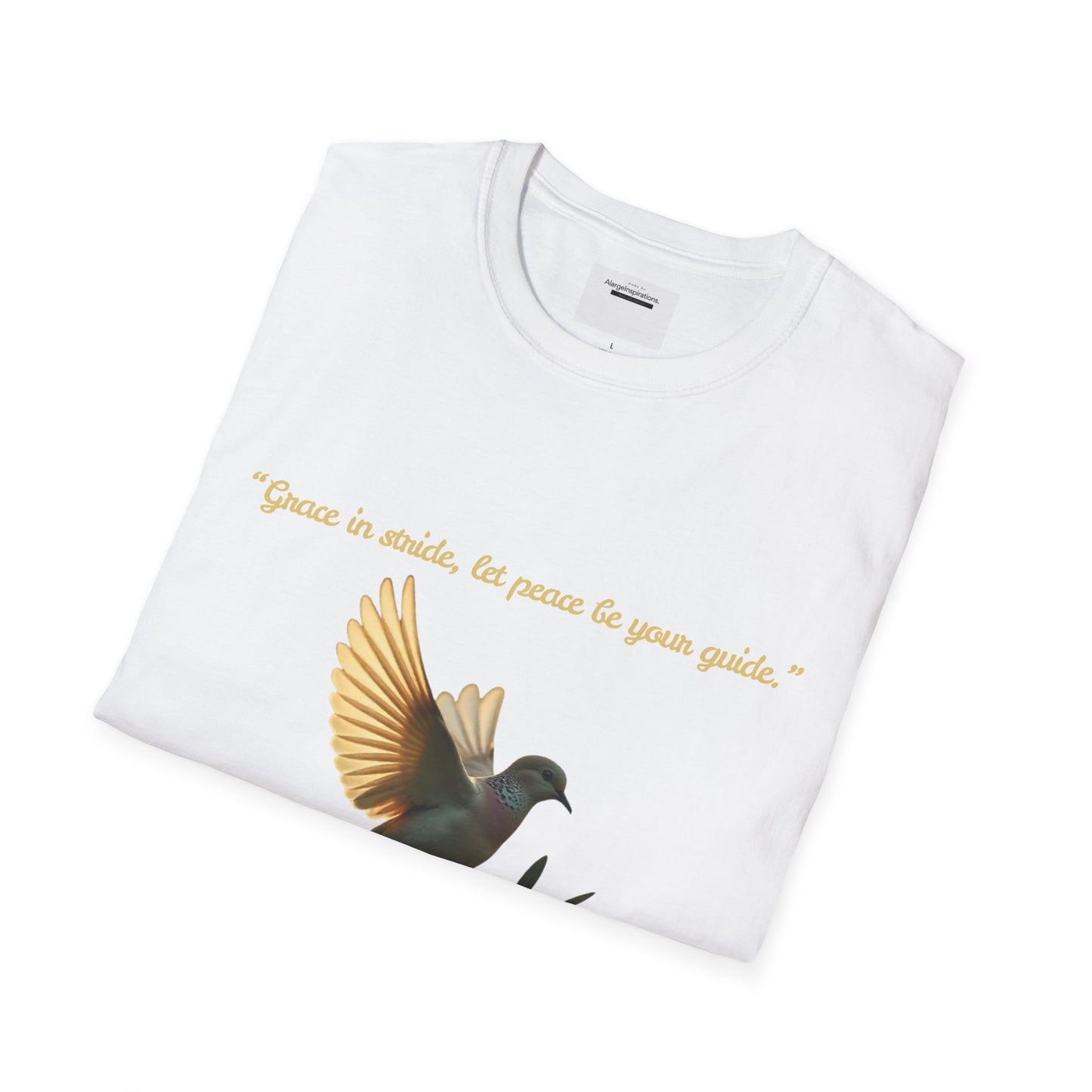 Grace in Stride, Peace as Your Guide Graphic T-Shirt, Unisex T, Mindfulness Shirt, Minimalist Gift for Dove Lovers, Positive Quotes T-Shirt