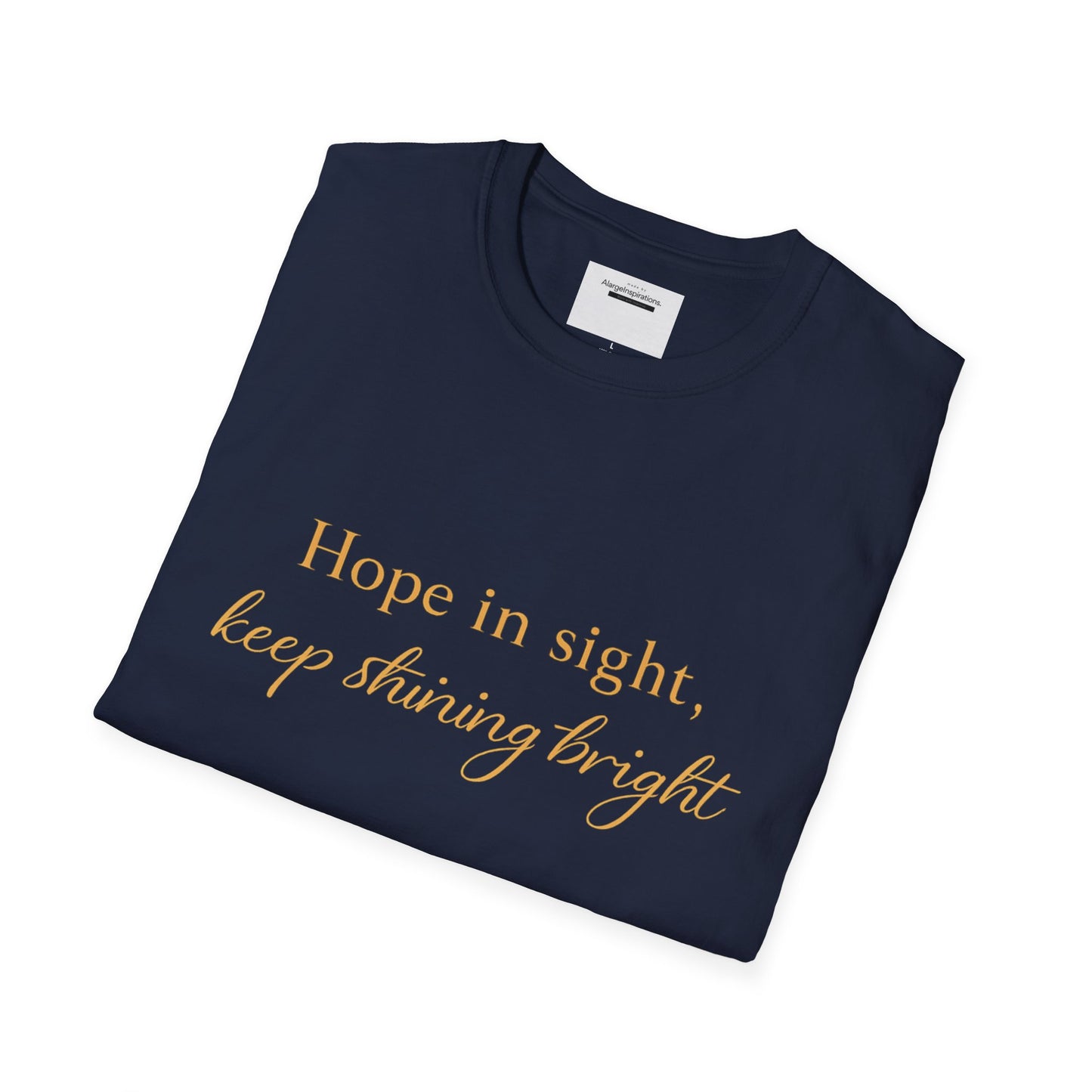 Hope in Sight Keep Shining Bright T-Shirt | Inspirational Faith Quote Shirt | Minimal Gold Typography Tee | Inspirational Script Tee