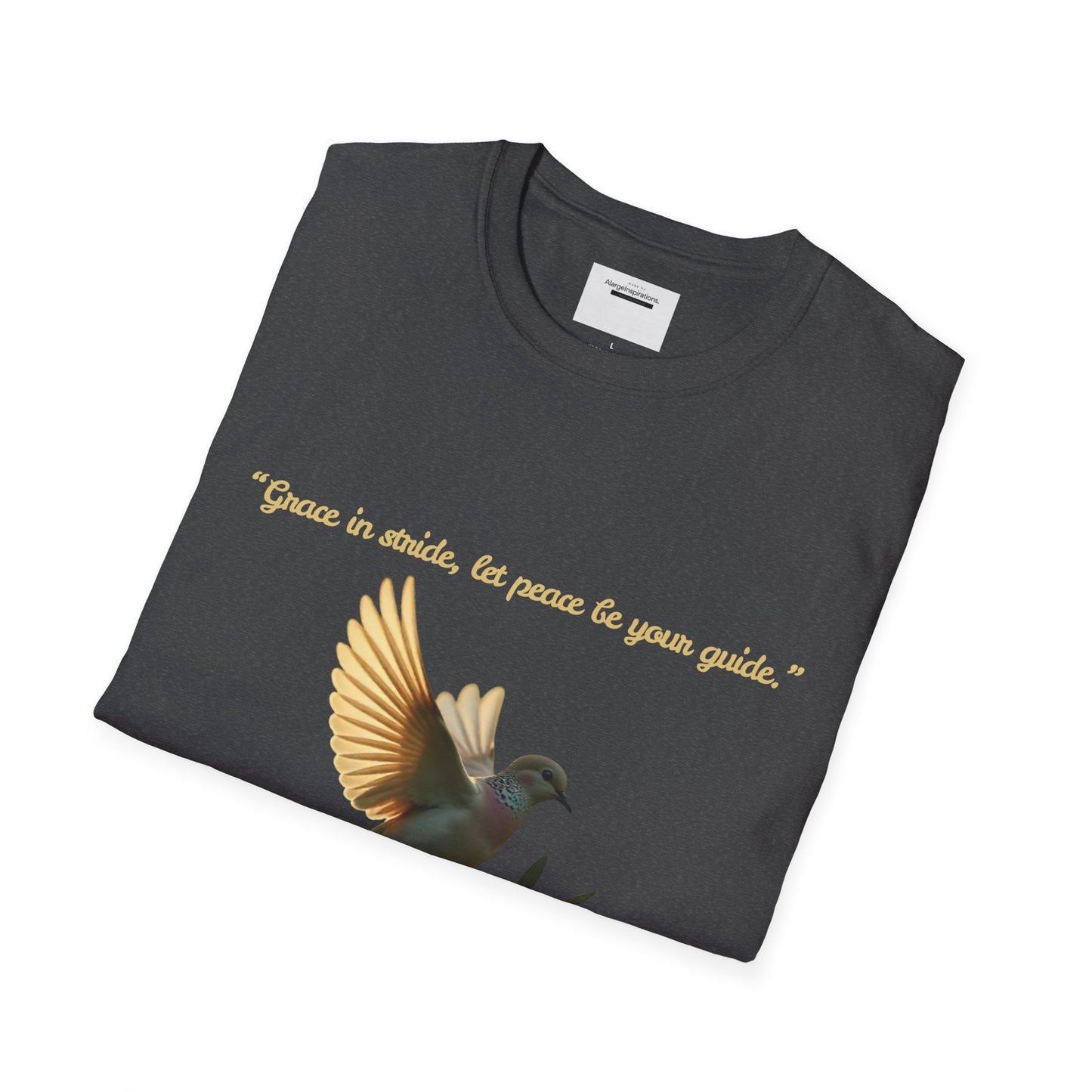 Grace in Stride, Peace as Your Guide Graphic T-Shirt, Unisex T, Mindfulness Shirt, Minimalist Gift for Dove Lovers, Positive Quotes T-Shirt