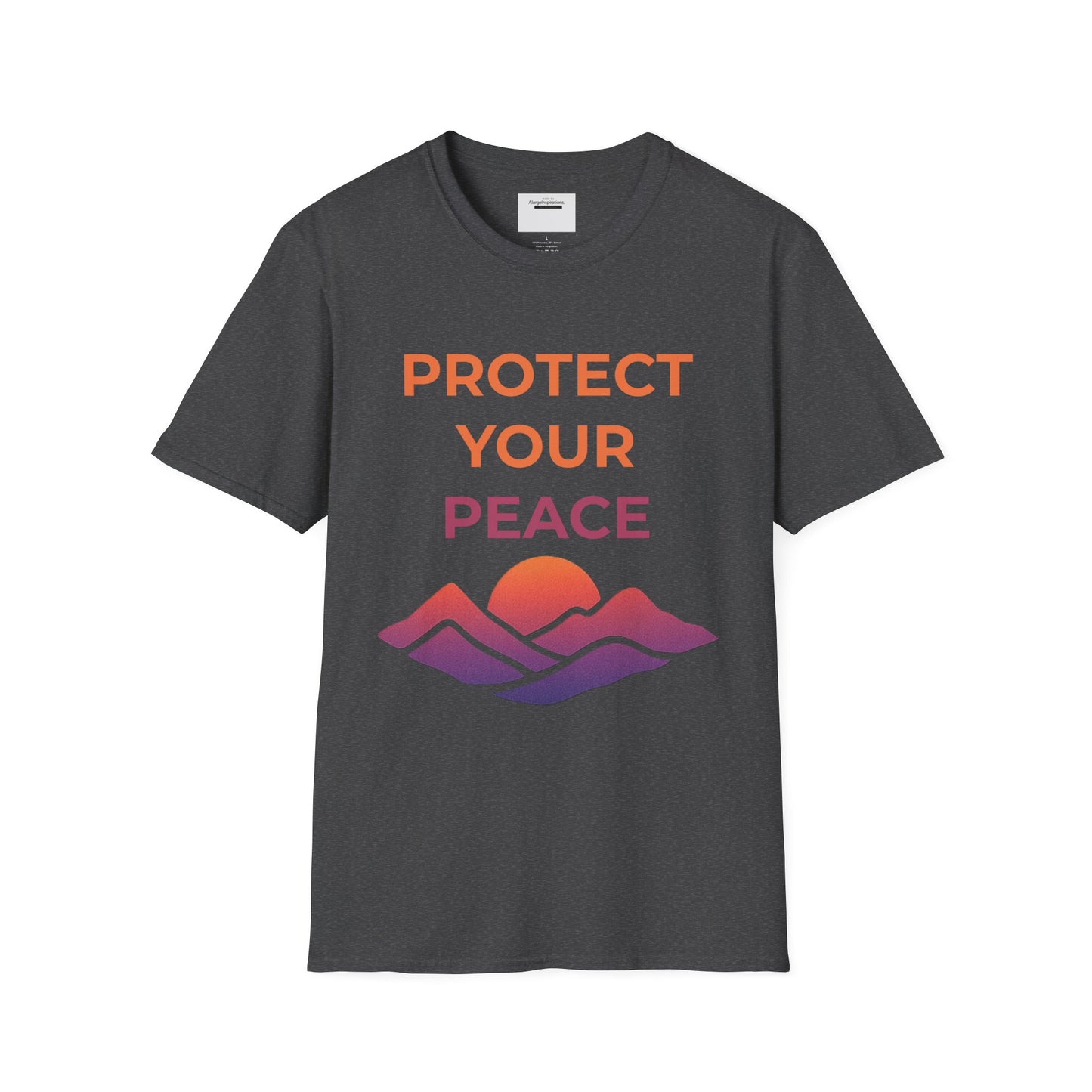 Mindfulness & Nature-Unisex Softstyle T-Shirt ,Protect Your Peace Mountain Sunset Tee, Self-Care Gift, Gift for Nature Lovers, Meditation,