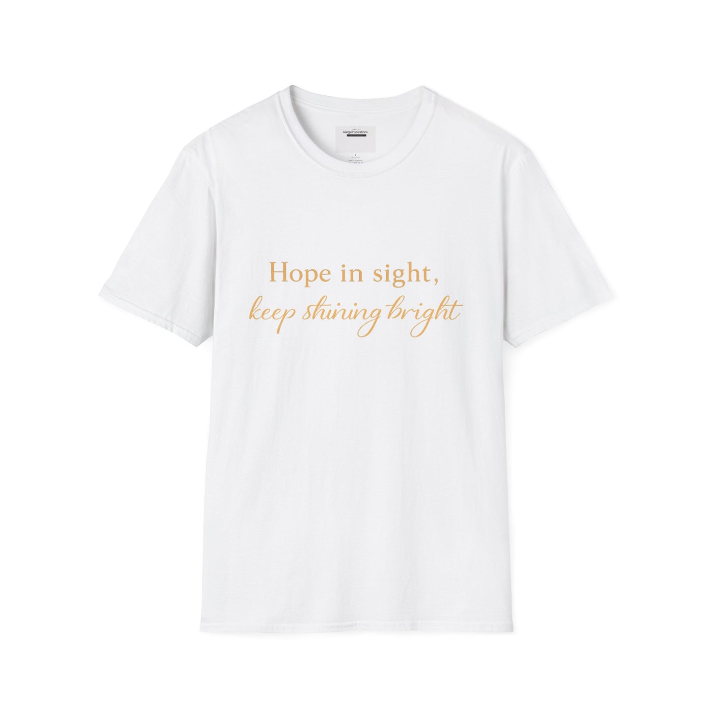 Hope in Sight Keep Shining Bright T-Shirt | Inspirational Faith Quote Shirt | Minimal Gold Typography Tee | Inspirational Script Tee