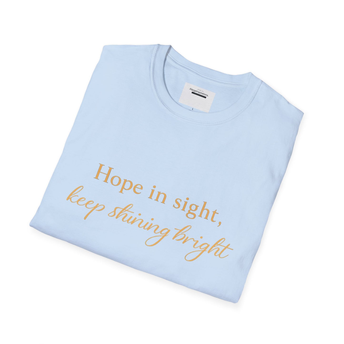 Hope in Sight Keep Shining Bright T-Shirt | Inspirational Faith Quote Shirt | Minimal Gold Typography Tee | Inspirational Script Tee
