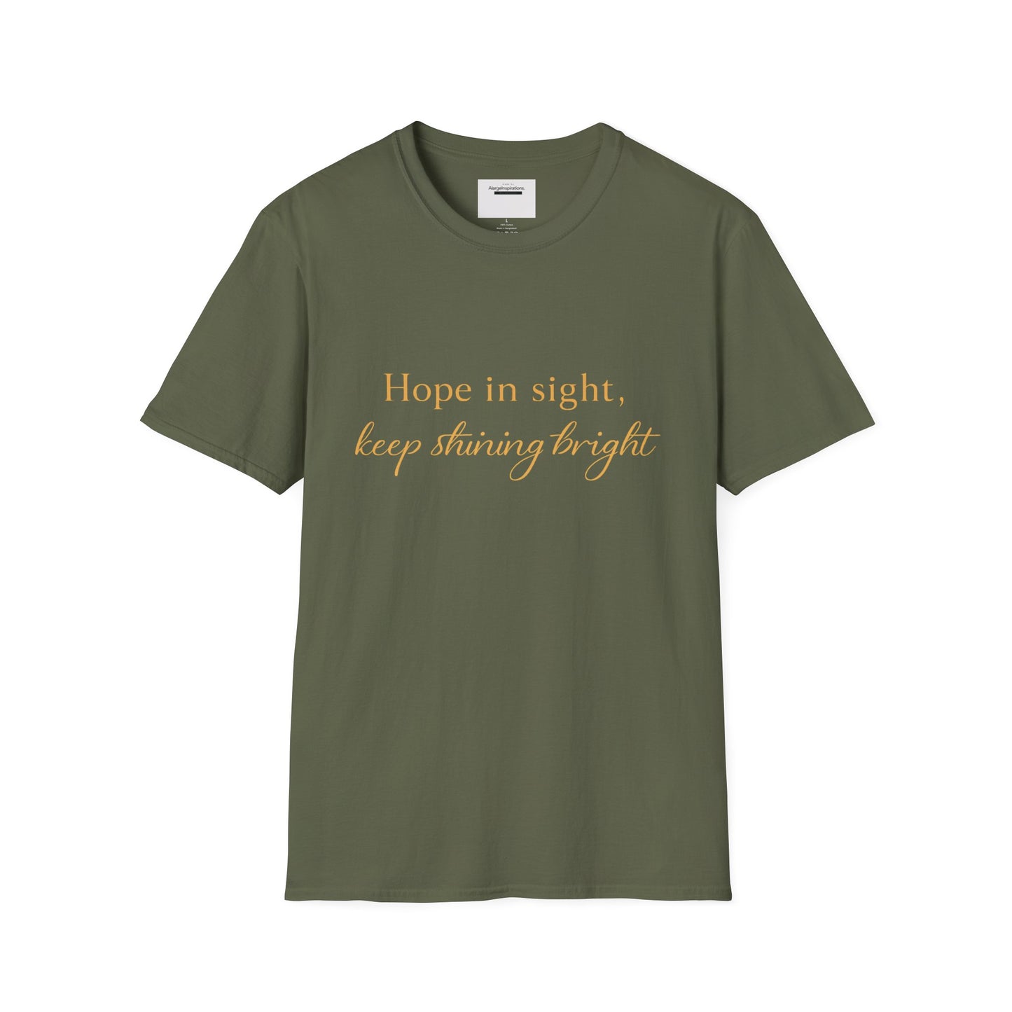Hope in Sight Keep Shining Bright T-Shirt | Inspirational Faith Quote Shirt | Minimal Gold Typography Tee | Inspirational Script Tee