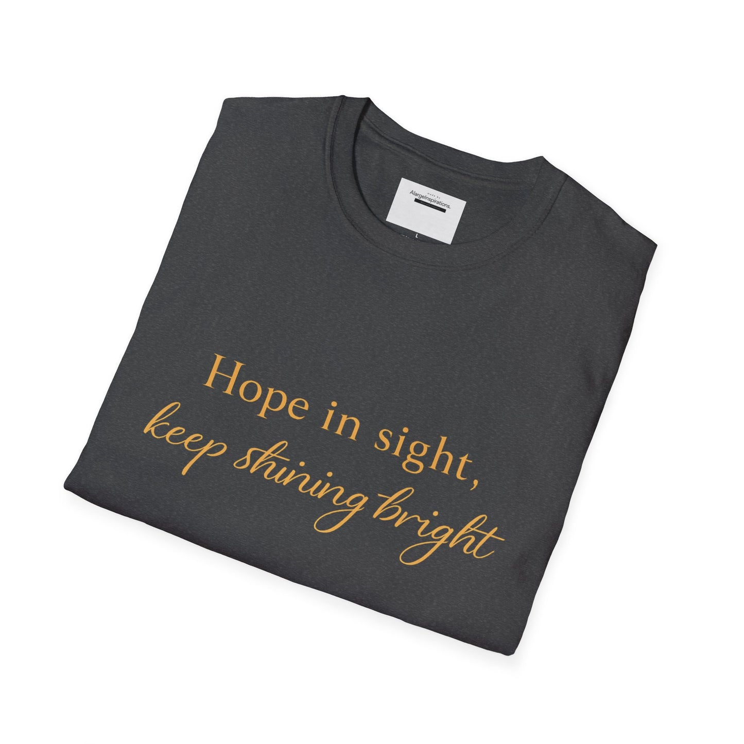 Hope in Sight Keep Shining Bright T-Shirt | Inspirational Faith Quote Shirt | Minimal Gold Typography Tee | Inspirational Script Tee