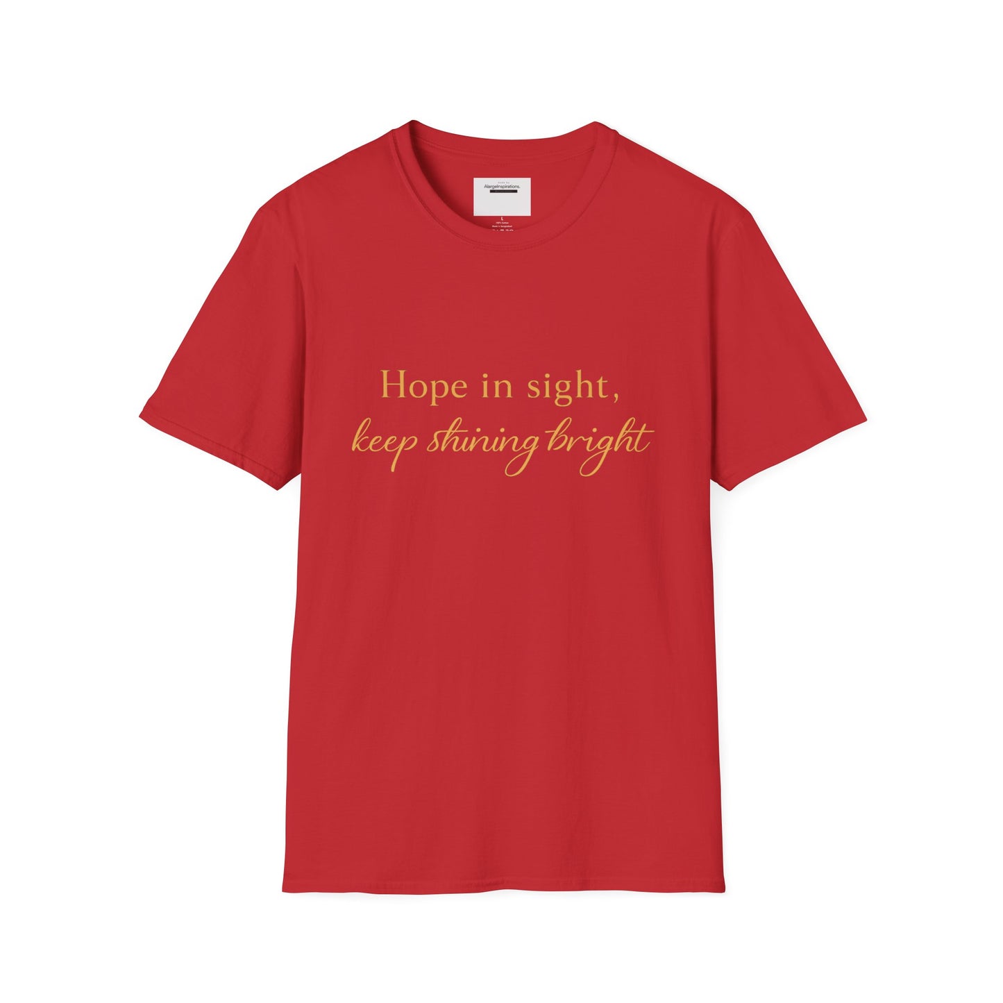 Hope in Sight Keep Shining Bright T-Shirt | Inspirational Faith Quote Shirt | Minimal Gold Typography Tee | Inspirational Script Tee