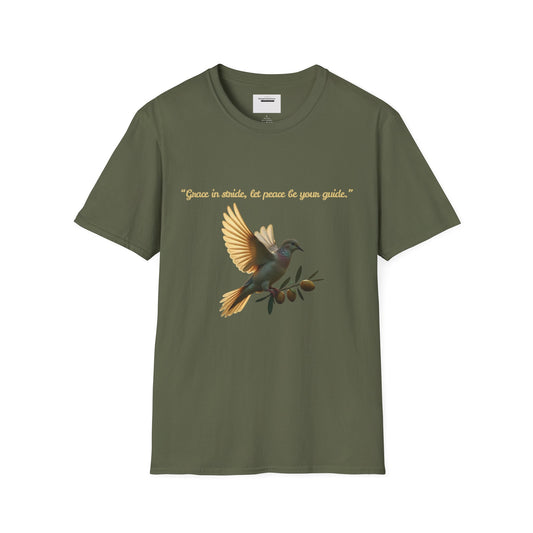 Grace in Stride, Peace as Your Guide Graphic T-Shirt, Unisex T, Mindfulness Shirt, Minimalist Gift for Dove Lovers, Positive Quotes T-Shirt
