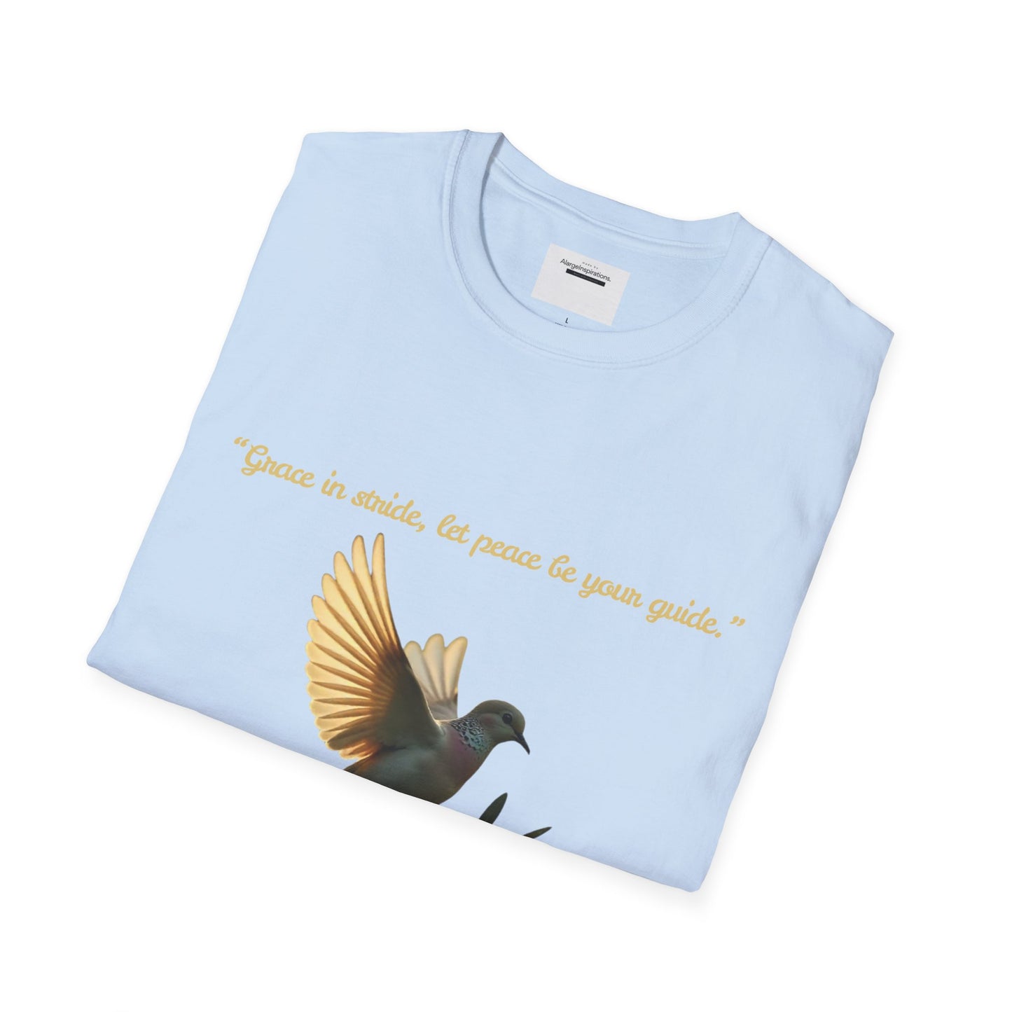 Grace in Stride, Peace as Your Guide Graphic T-Shirt, Unisex T, Mindfulness Shirt, Minimalist Gift for Dove Lovers, Positive Quotes T-Shirt