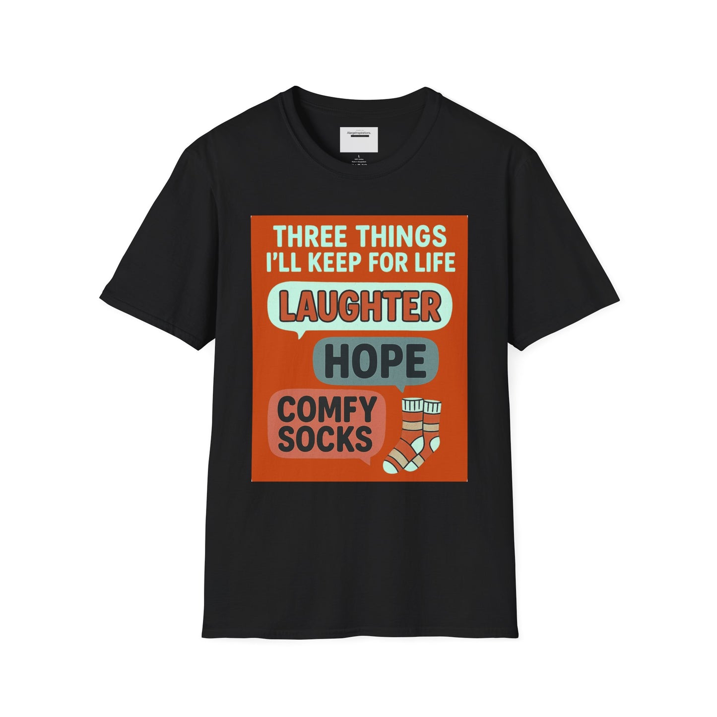 Laughter Hope Comfy Socks T-Shirt, Unisex Humor Tee, Fun Life Motto Shirt, Comfortable Apparel,Hope & Comfy Socks,Cozy Inspirational T-Shirt