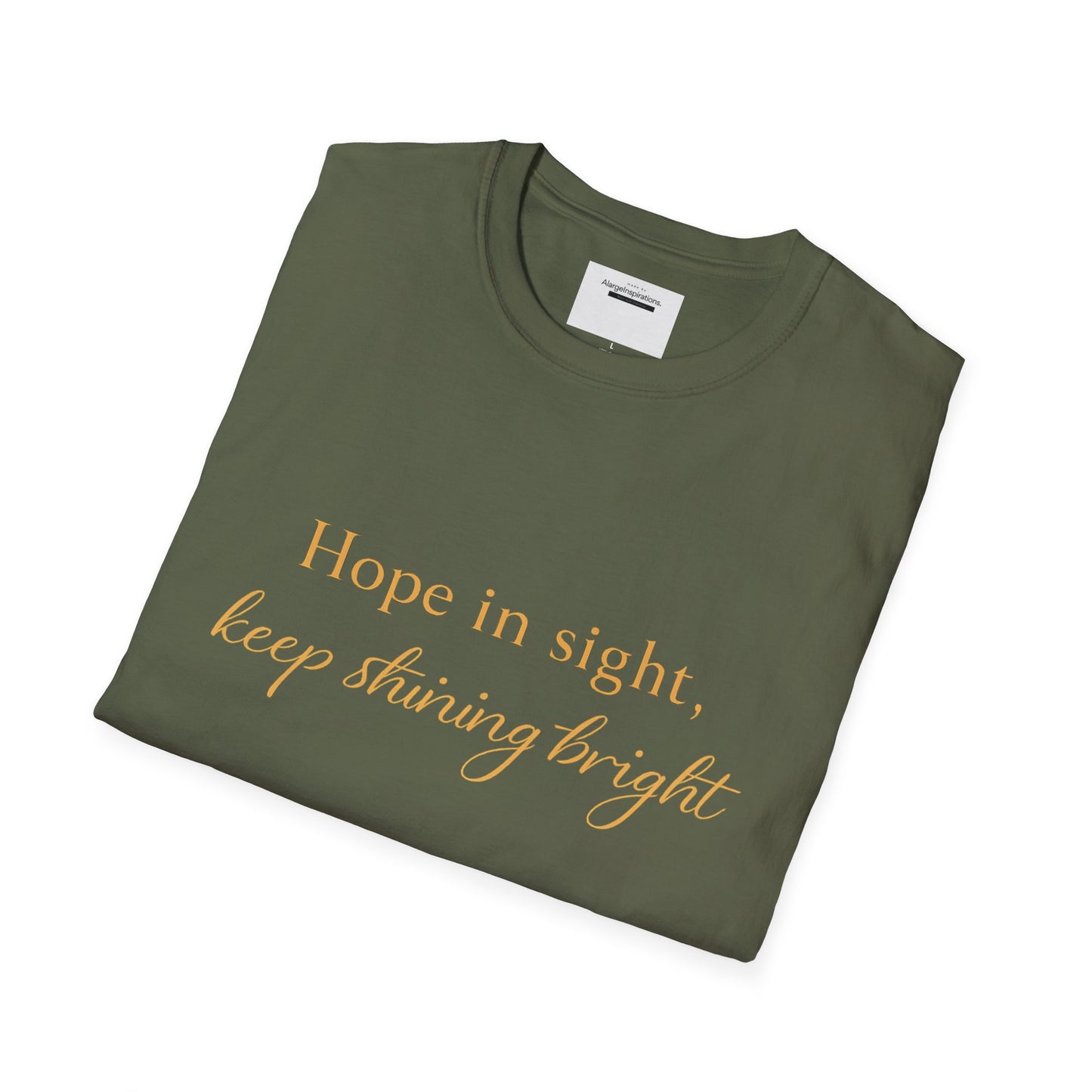 Hope in Sight Keep Shining Bright T-Shirt | Inspirational Faith Quote Shirt | Minimal Gold Typography Tee | Inspirational Script Tee