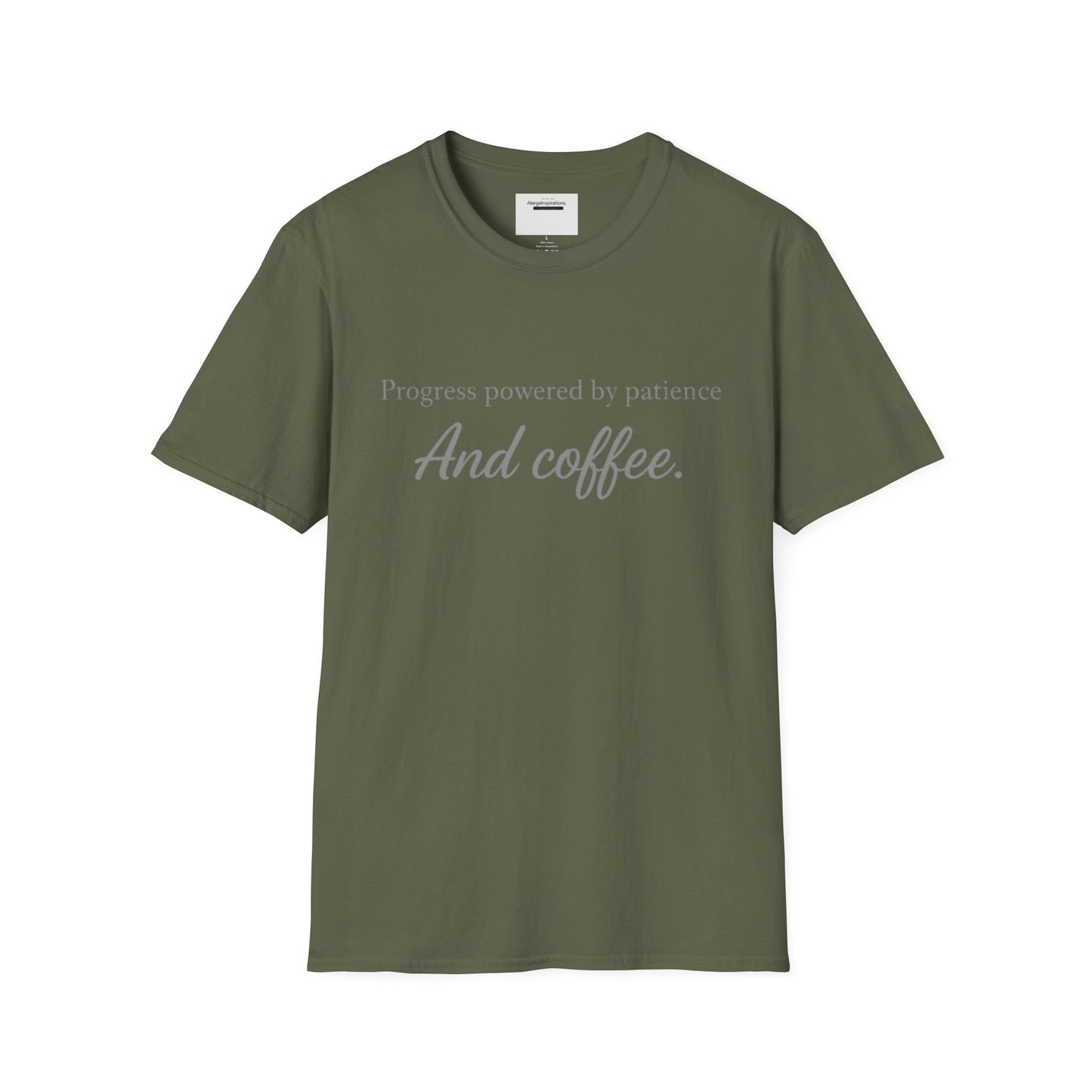 Progress Powered by Patience And Coffee T-Shirt | Sarcastic Motivational Tee | Coffee Lover Shirt | Minimal Quote Apparel | Funny Work wear