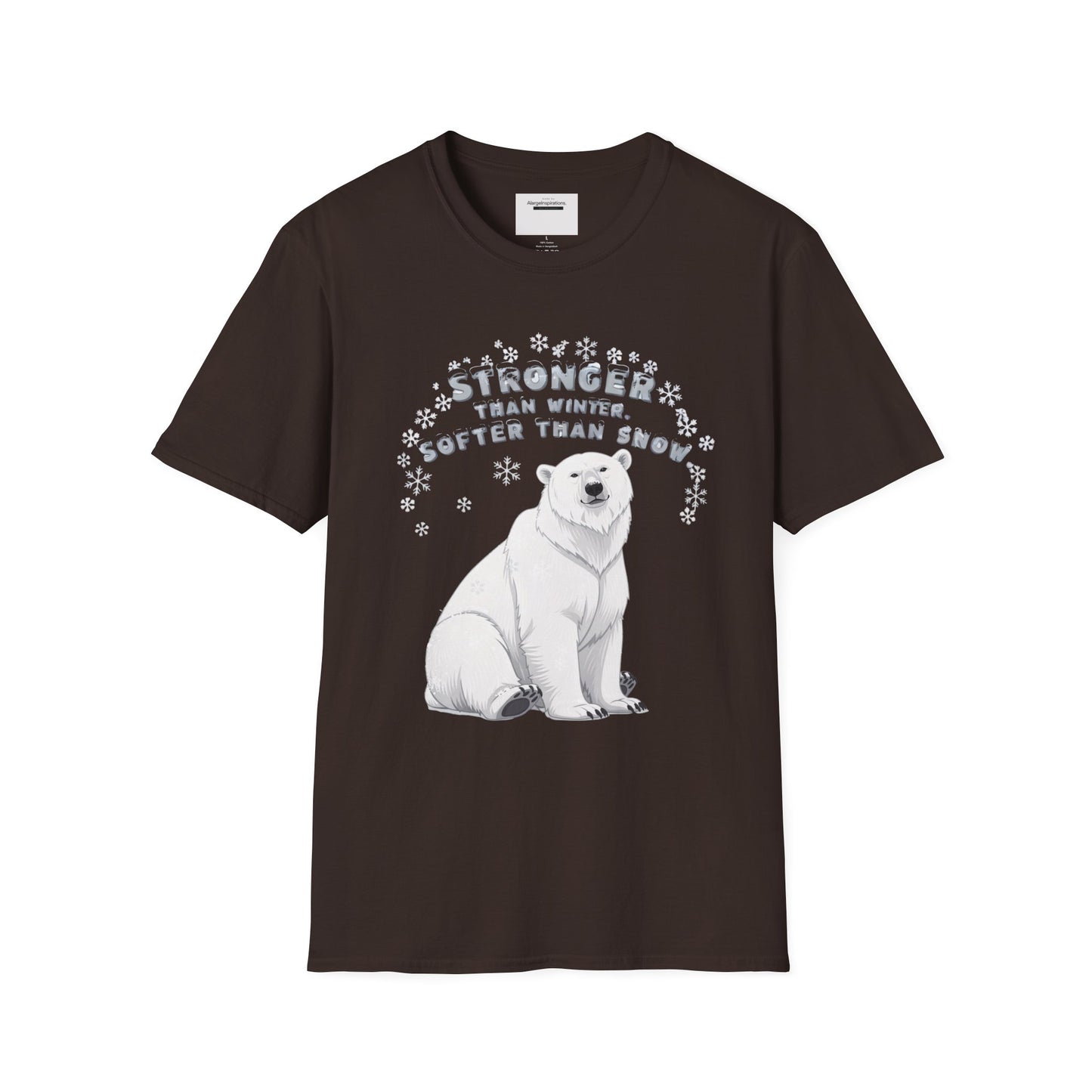 Stronger Than Winter Softer Than Snow Shirt | Polar Bear Snowflake Harmony Tee | Gentle Strength Xmas Shirt | Arctic Animal Winter Quote