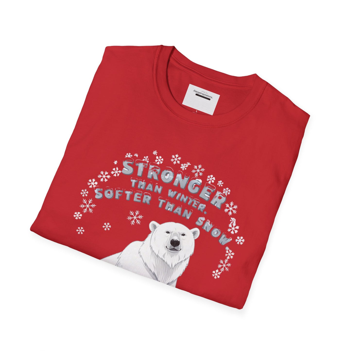 Stronger Than Winter Softer Than Snow Shirt | Polar Bear Snowflake Harmony Tee | Gentle Strength Xmas Shirt | Arctic Animal Winter Quote