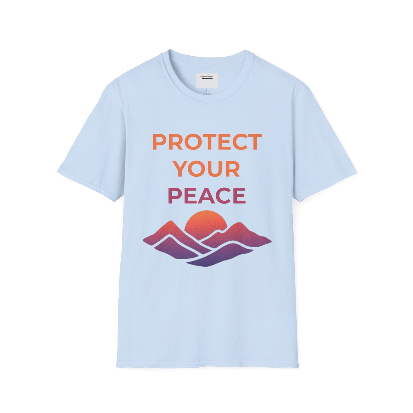 Mindfulness & Nature-Unisex Softstyle T-Shirt ,Protect Your Peace Mountain Sunset Tee, Self-Care Gift, Gift for Nature Lovers, Meditation,