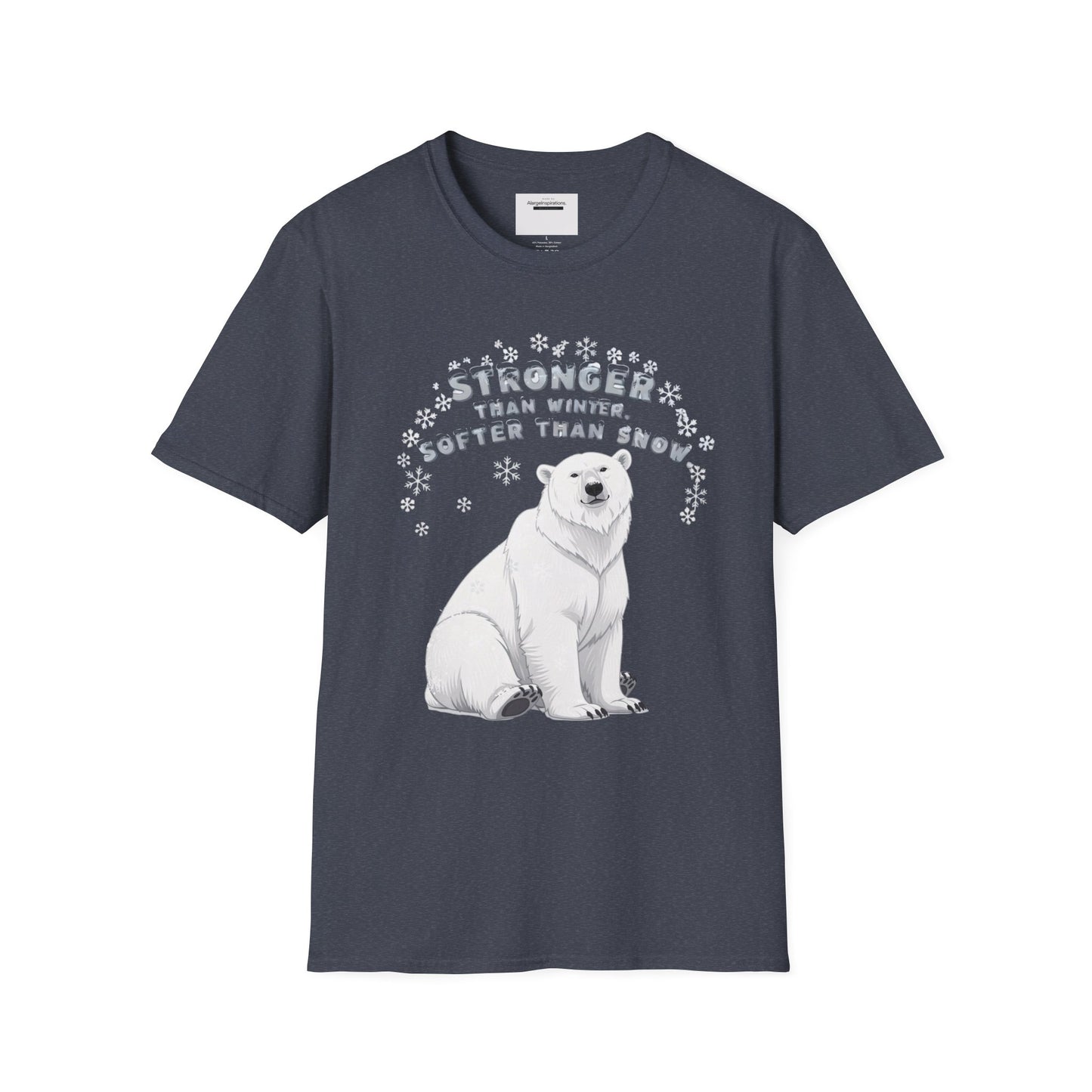 Stronger Than Winter Softer Than Snow Shirt | Polar Bear Snowflake Harmony Tee | Gentle Strength Xmas Shirt | Arctic Animal Winter Quote