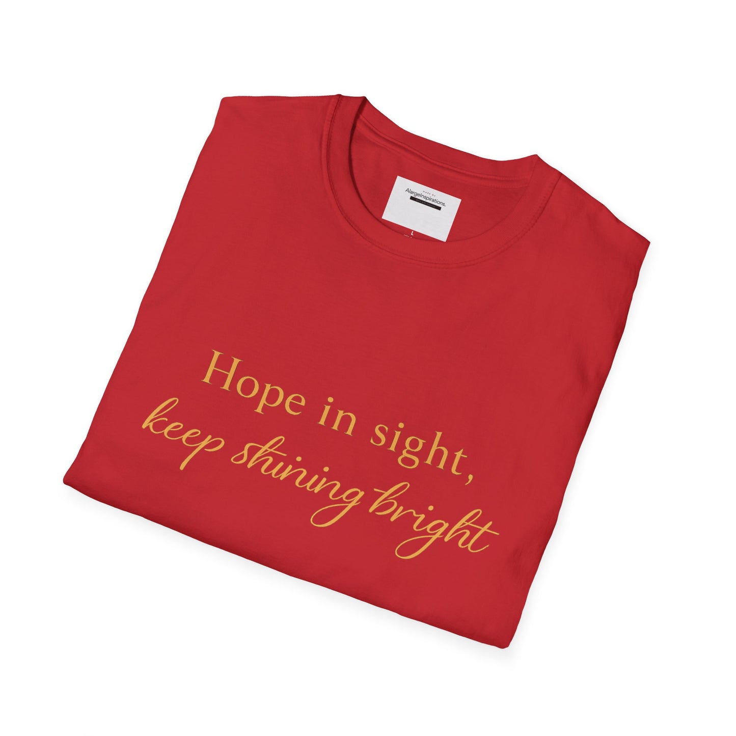 Hope in Sight Keep Shining Bright T-Shirt | Inspirational Faith Quote Shirt | Minimal Gold Typography Tee | Inspirational Script Tee