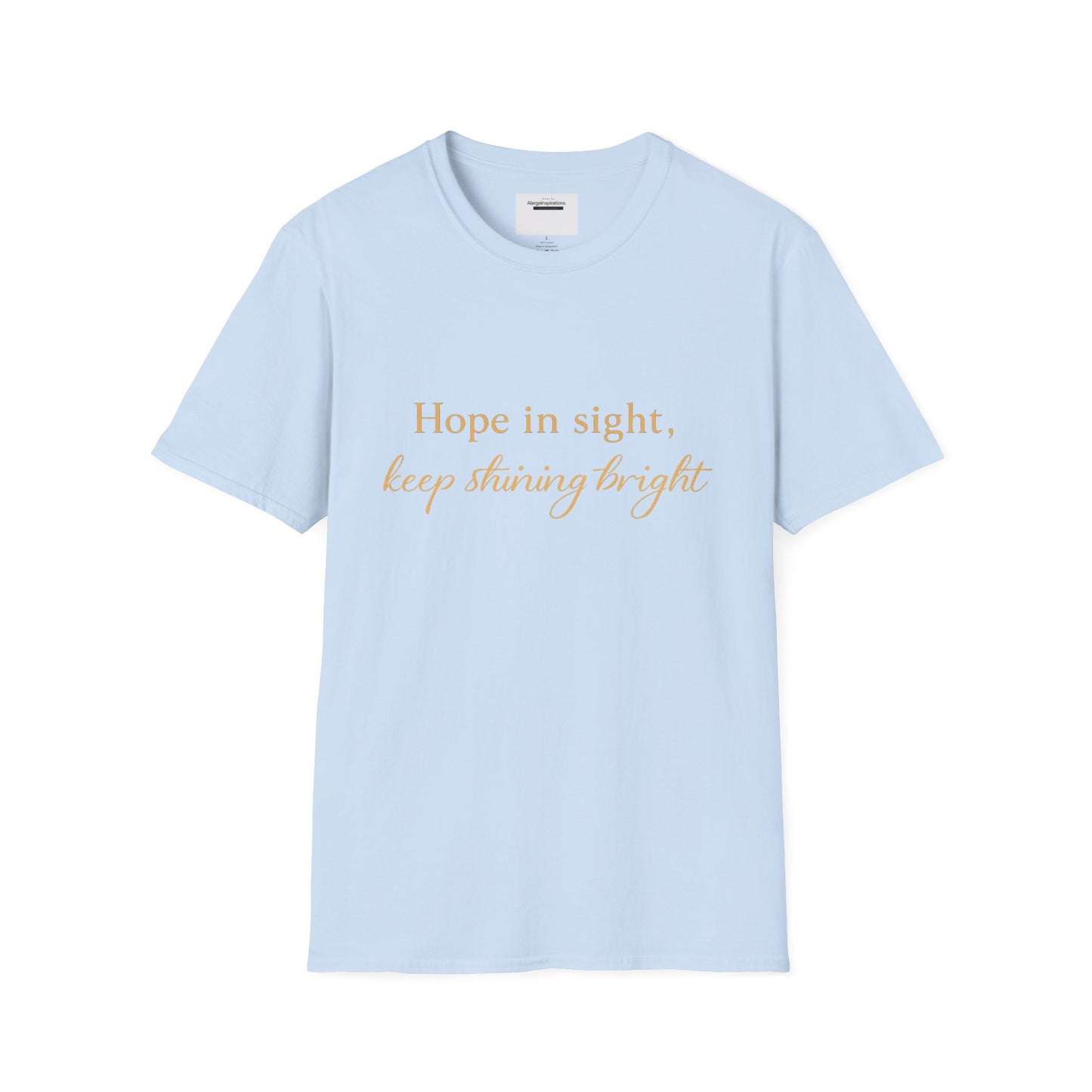 Hope in Sight Keep Shining Bright T-Shirt | Inspirational Faith Quote Shirt | Minimal Gold Typography Tee | Inspirational Script Tee