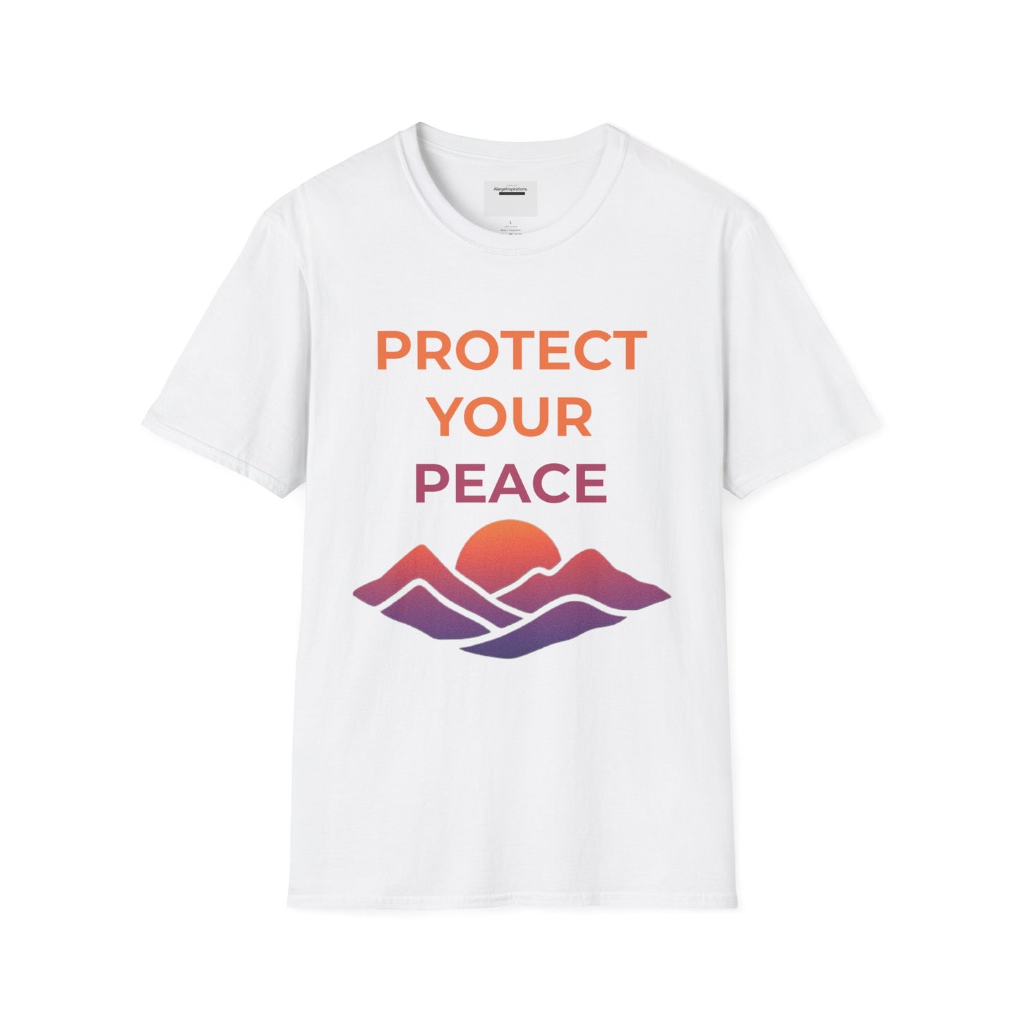 Mindfulness & Nature-Unisex Softstyle T-Shirt ,Protect Your Peace Mountain Sunset Tee, Self-Care Gift, Gift for Nature Lovers, Meditation,