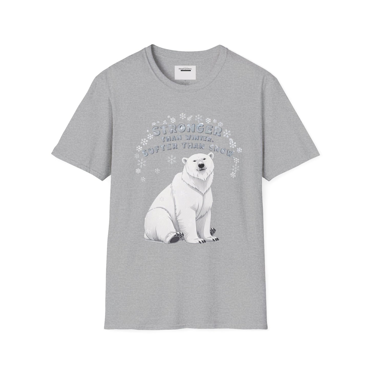 Stronger Than Winter Softer Than Snow Shirt | Polar Bear Snowflake Harmony Tee | Gentle Strength Xmas Shirt | Arctic Animal Winter Quote