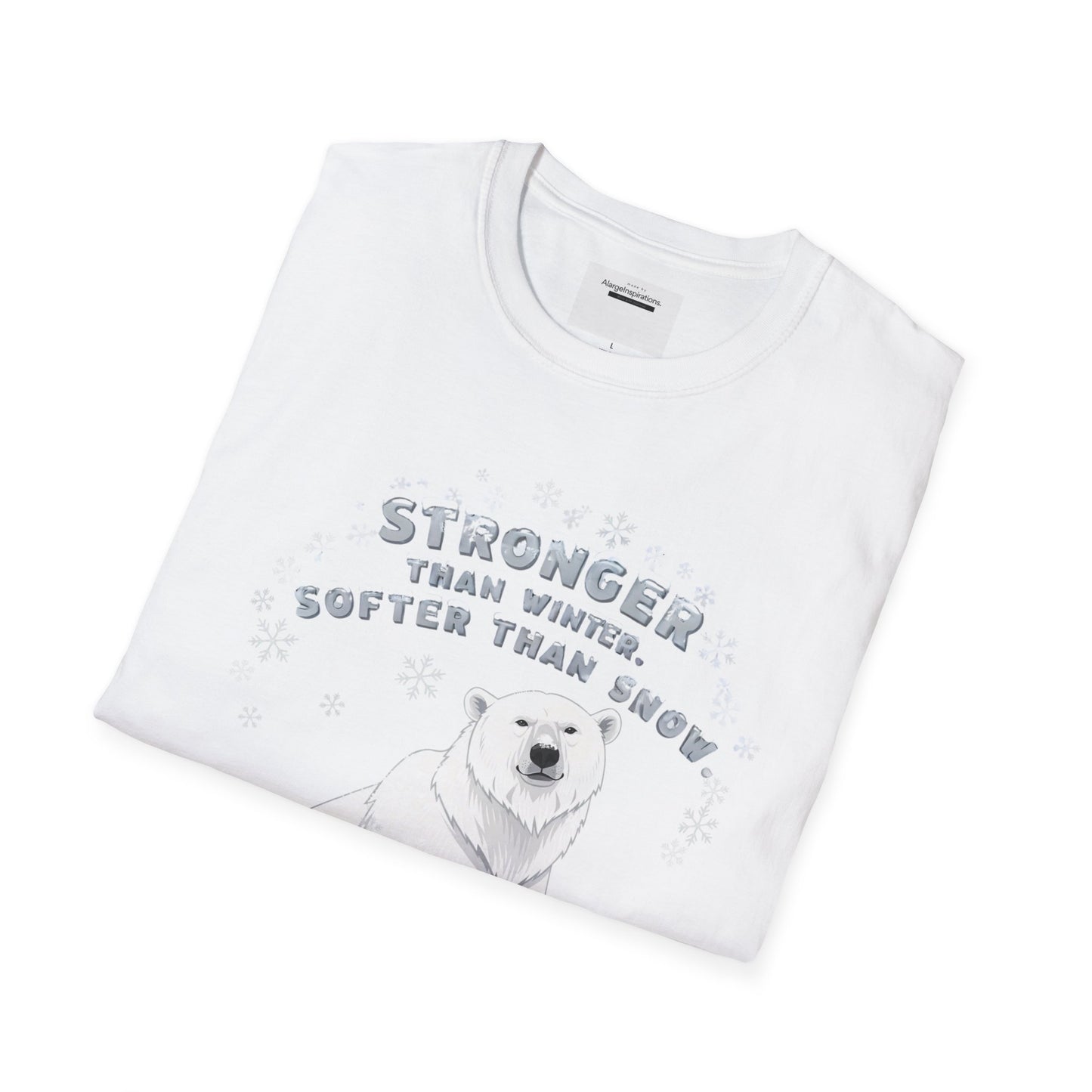 Stronger Than Winter Softer Than Snow Shirt | Polar Bear Snowflake Harmony Tee | Gentle Strength Xmas Shirt | Arctic Animal Winter Quote