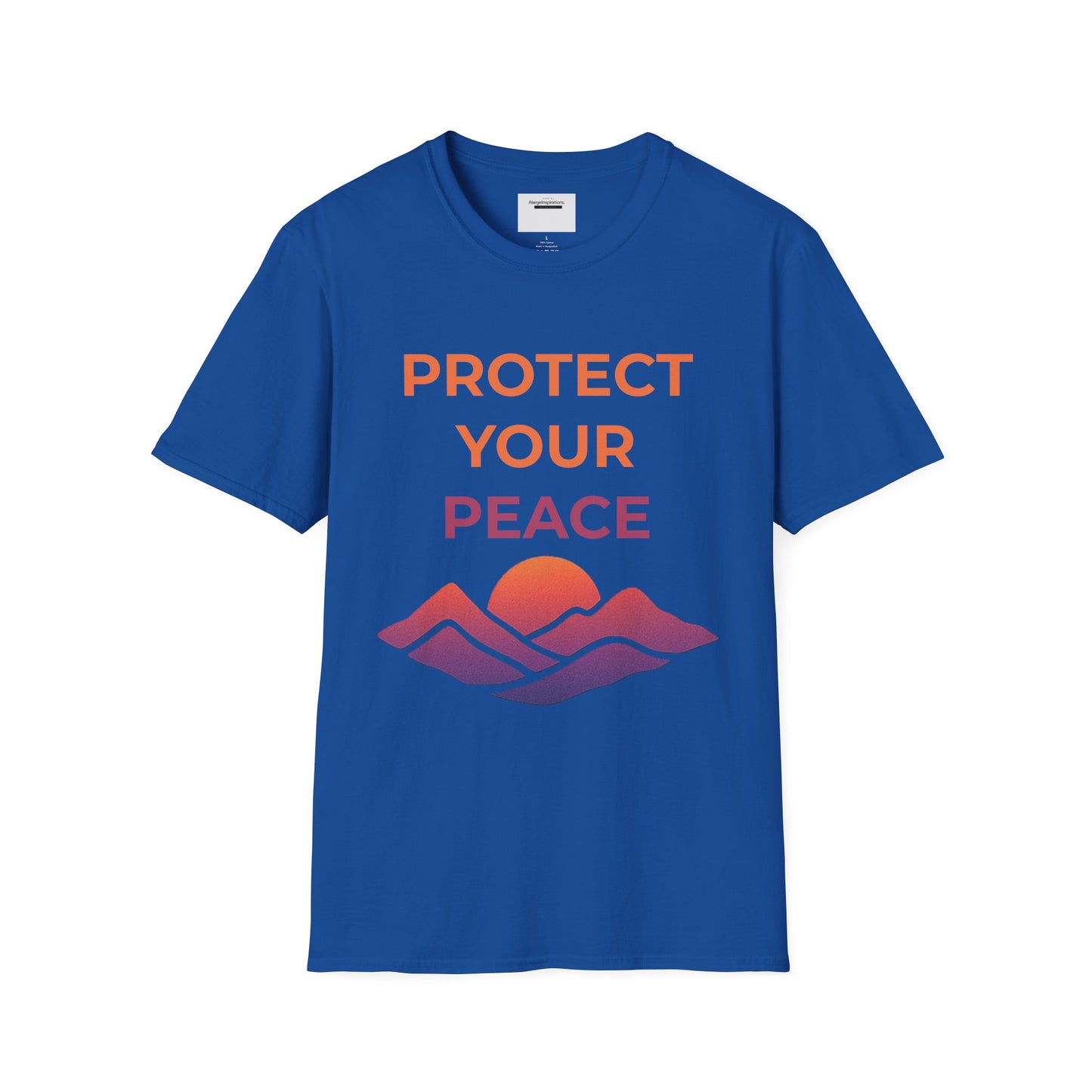Mindfulness & Nature-Unisex Softstyle T-Shirt ,Protect Your Peace Mountain Sunset Tee, Self-Care Gift, Gift for Nature Lovers, Meditation,