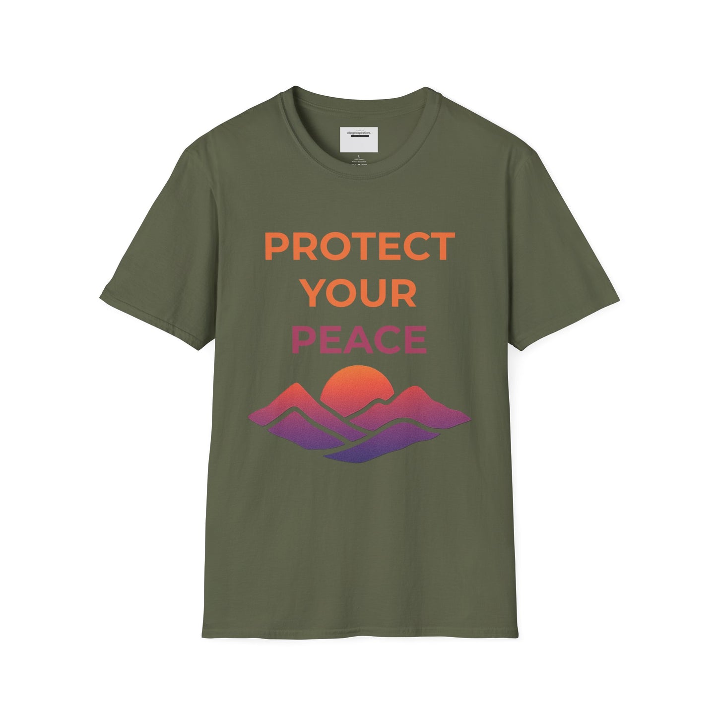 Mindfulness & Nature-Unisex Softstyle T-Shirt ,Protect Your Peace Mountain Sunset Tee, Self-Care Gift, Gift for Nature Lovers, Meditation,