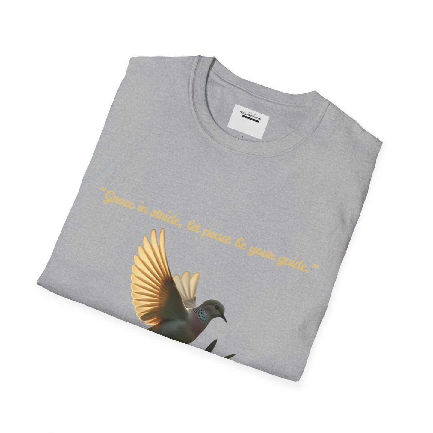 Grace in Stride, Peace as Your Guide Graphic T-Shirt, Unisex T, Mindfulness Shirt, Minimalist Gift for Dove Lovers, Positive Quotes T-Shirt