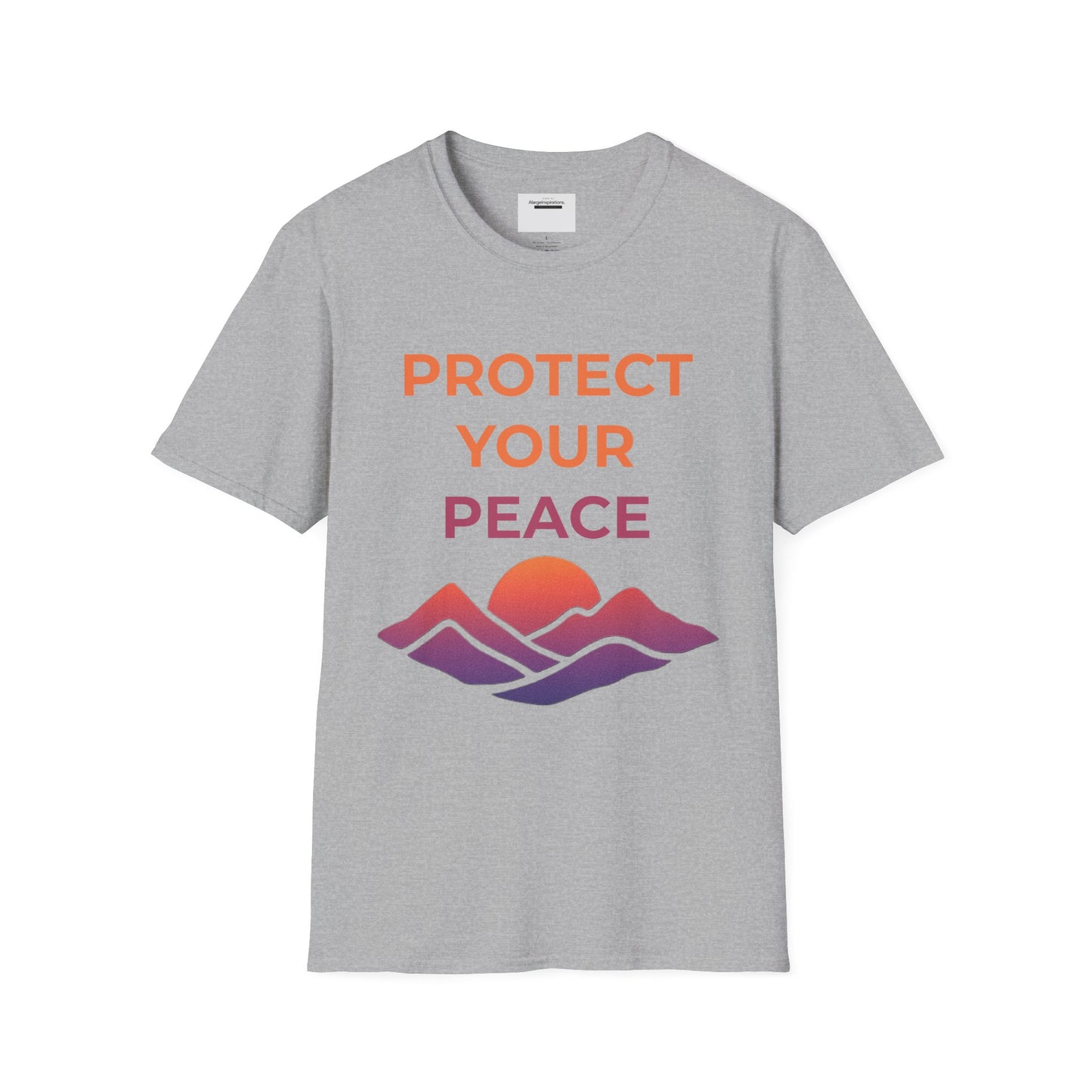 Mindfulness & Nature-Unisex Softstyle T-Shirt ,Protect Your Peace Mountain Sunset Tee, Self-Care Gift, Gift for Nature Lovers, Meditation,