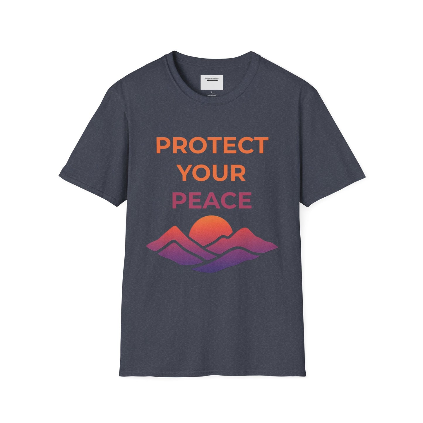 Mindfulness & Nature-Unisex Softstyle T-Shirt ,Protect Your Peace Mountain Sunset Tee, Self-Care Gift, Gift for Nature Lovers, Meditation,