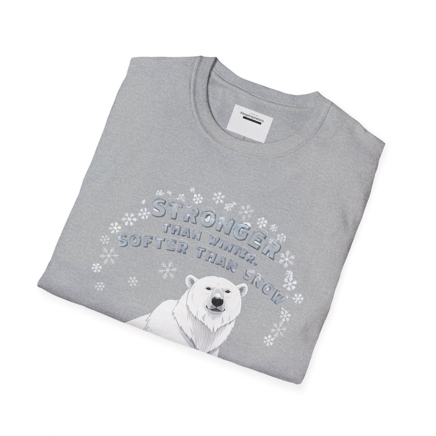 Stronger Than Winter Softer Than Snow Shirt | Polar Bear Snowflake Harmony Tee | Gentle Strength Xmas Shirt | Arctic Animal Winter Quote