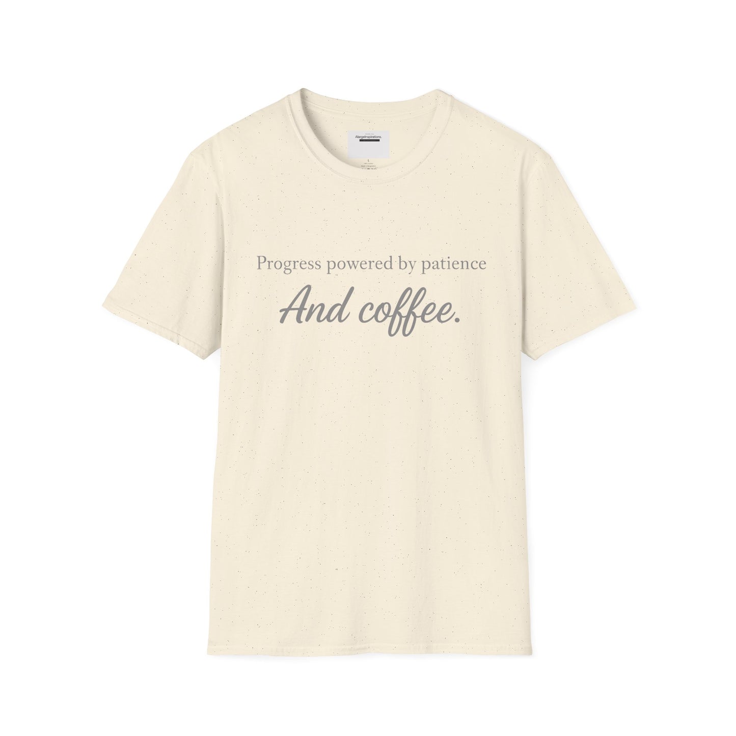 Progress Powered by Patience And Coffee T-Shirt | Sarcastic Motivational Tee | Coffee Lover Shirt | Minimal Quote Apparel | Funny Work wear