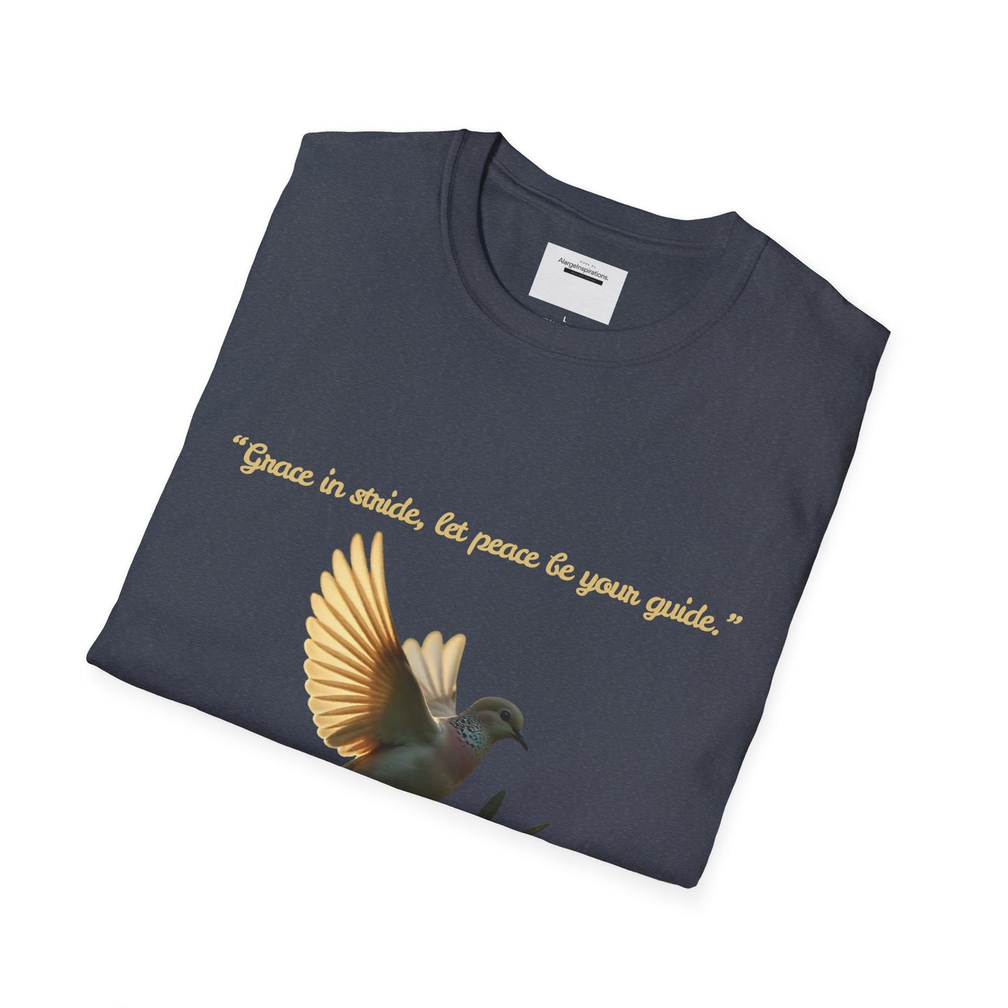 Grace in Stride, Peace as Your Guide Graphic T-Shirt, Unisex T, Mindfulness Shirt, Minimalist Gift for Dove Lovers, Positive Quotes T-Shirt
