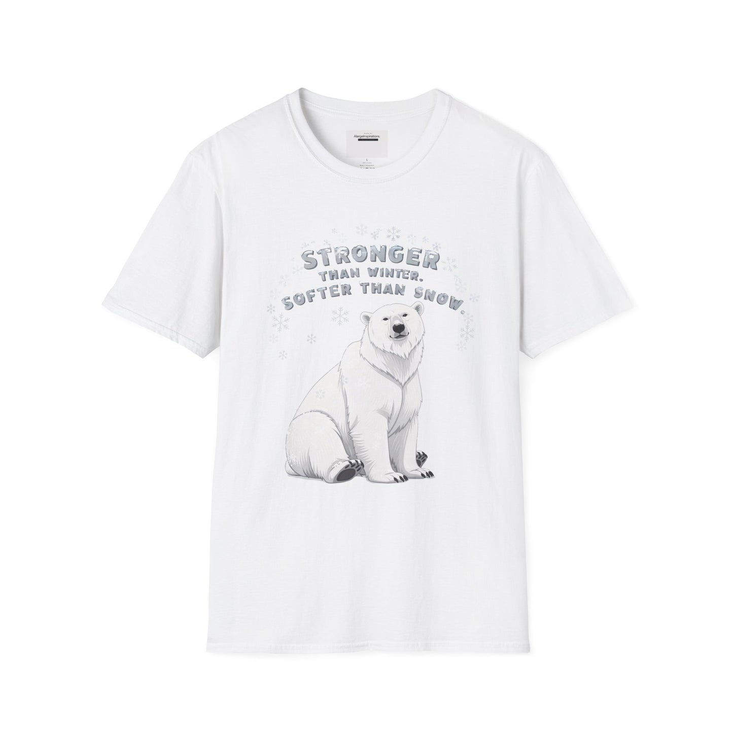 Stronger Than Winter Softer Than Snow Shirt | Polar Bear Snowflake Harmony Tee | Gentle Strength Xmas Shirt | Arctic Animal Winter Quote