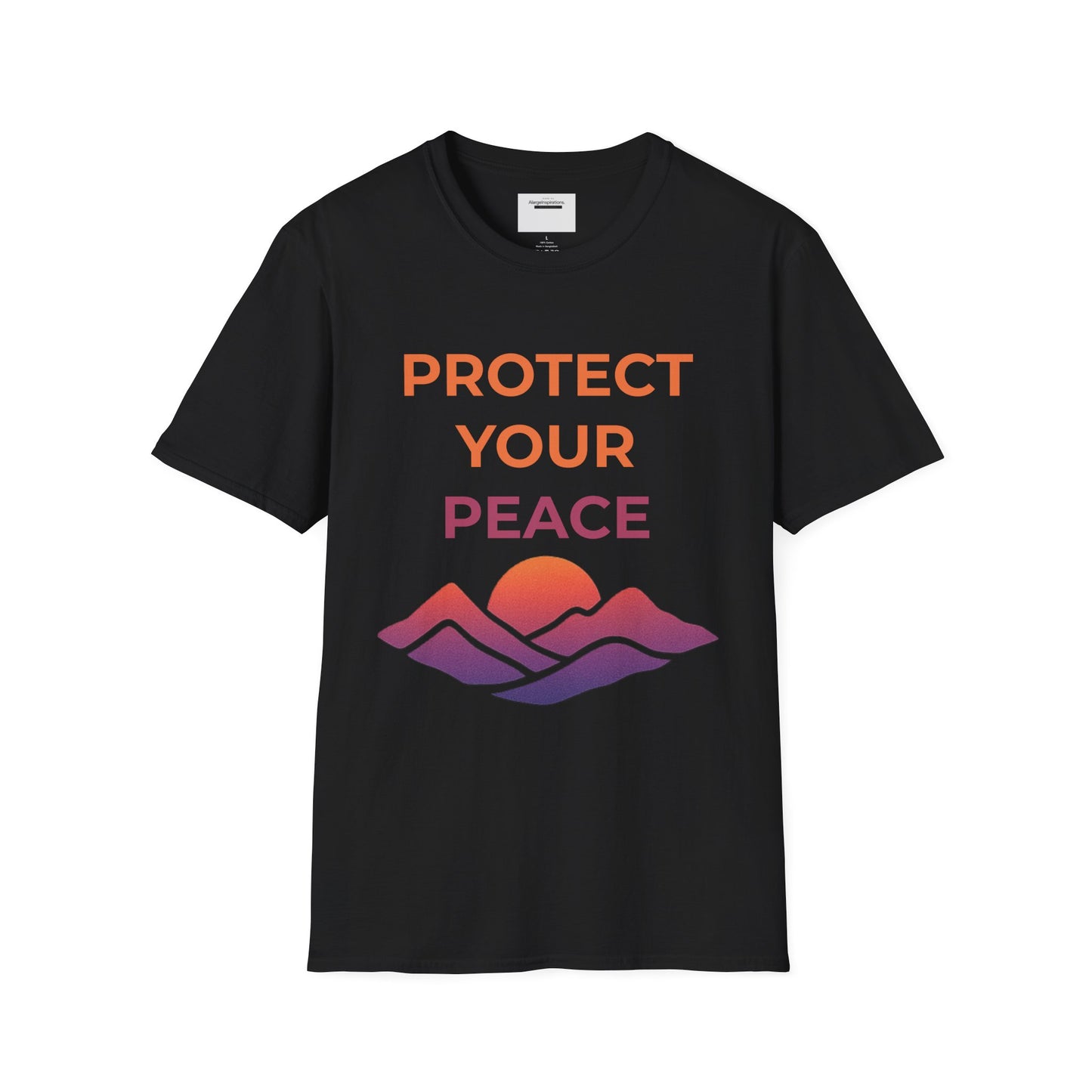 Mindfulness & Nature-Unisex Softstyle T-Shirt ,Protect Your Peace Mountain Sunset Tee, Self-Care Gift, Gift for Nature Lovers, Meditation,