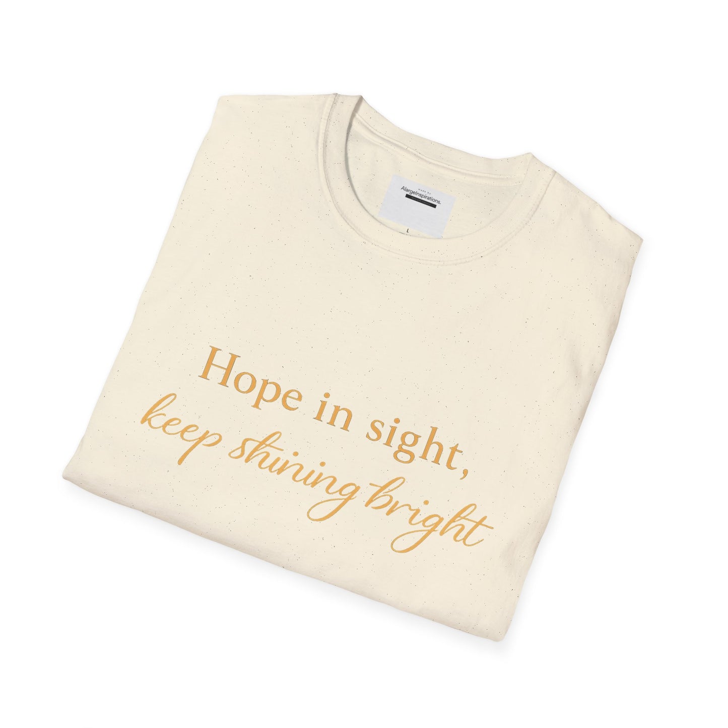 Hope in Sight Keep Shining Bright T-Shirt | Inspirational Faith Quote Shirt | Minimal Gold Typography Tee | Inspirational Script Tee