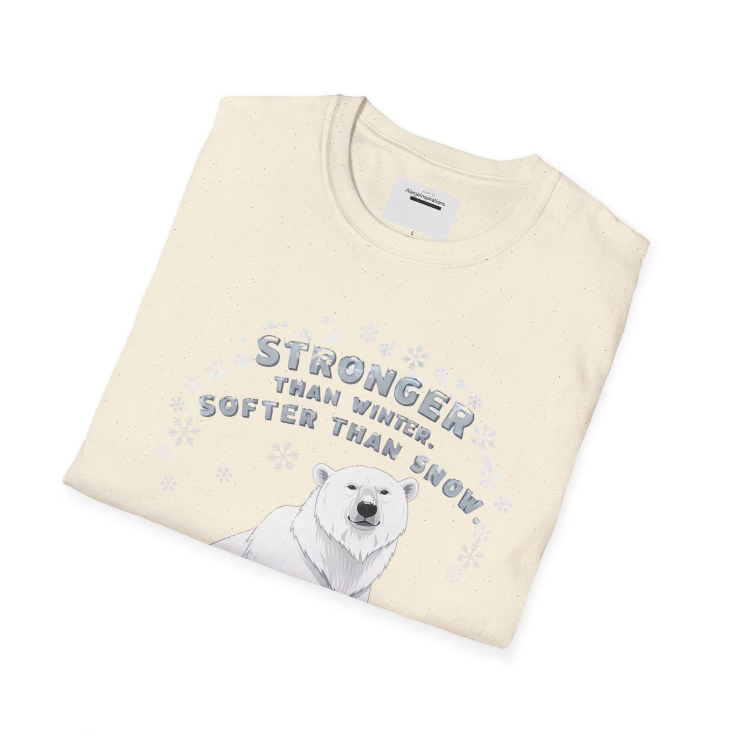 Stronger Than Winter Softer Than Snow Shirt | Polar Bear Snowflake Harmony Tee | Gentle Strength Xmas Shirt | Arctic Animal Winter Quote