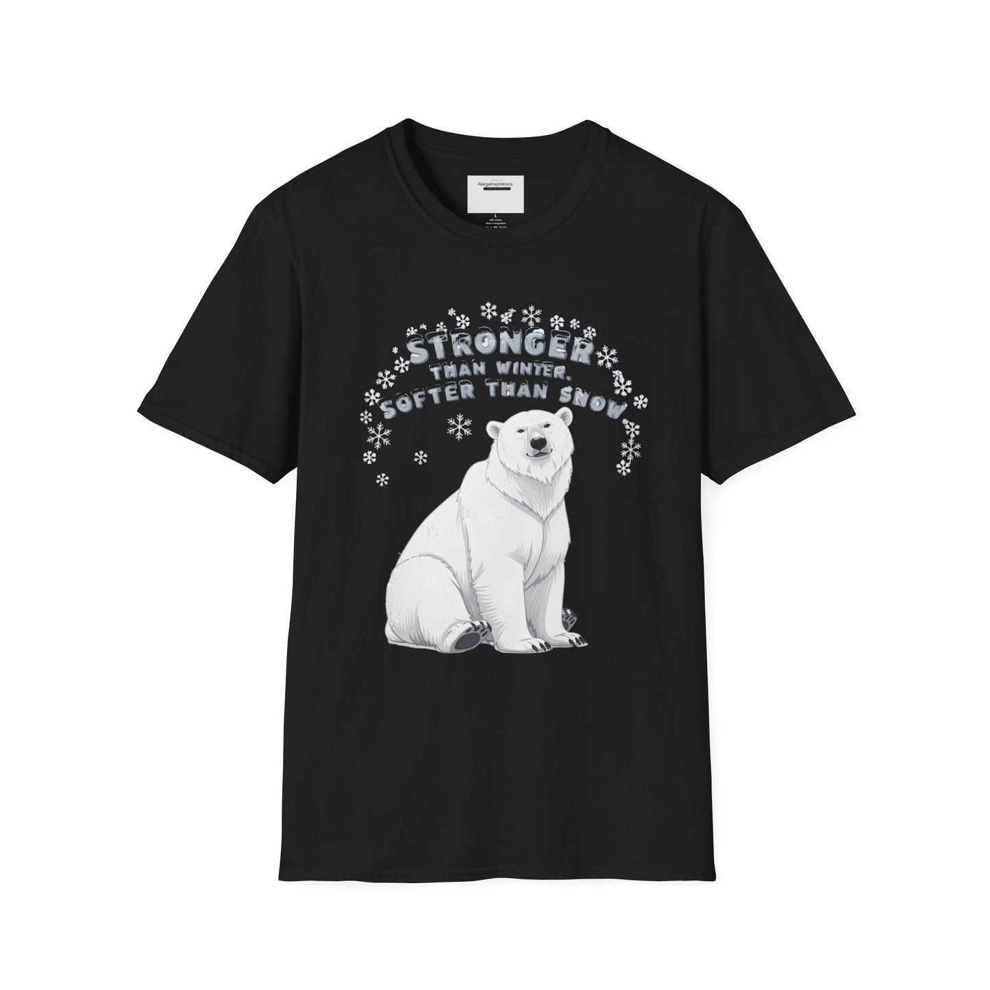 Stronger Than Winter Softer Than Snow Shirt | Polar Bear Snowflake Harmony Tee | Gentle Strength Xmas Shirt | Arctic Animal Winter Quote
